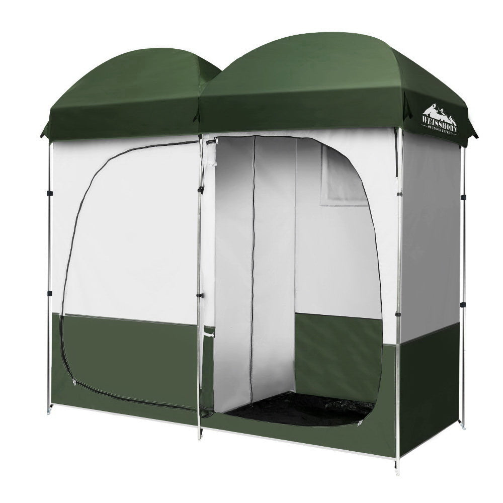 Weisshorn Double Camping Shower Toilet Tent - Portable Outdoor Privacy Shelter for Camping, Hiking & Beach - Green Change Room with Durable Waterproof Fabric