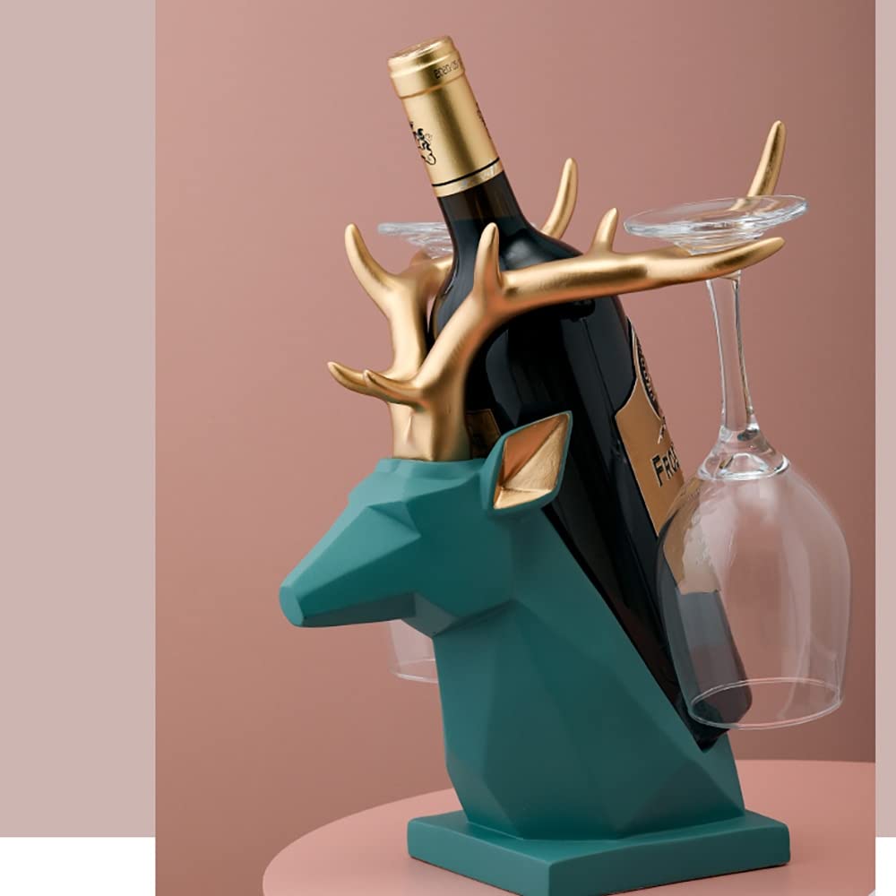 Cool Deer Head Wine Rack - Handcrafted Resin Bottle Holder for Kitchen, Bar & Home Decor - Unique Animal Sculpture Wine Stand (Green) - Perfect for Wine Storage, Gift Giving & Rustic Home Decor