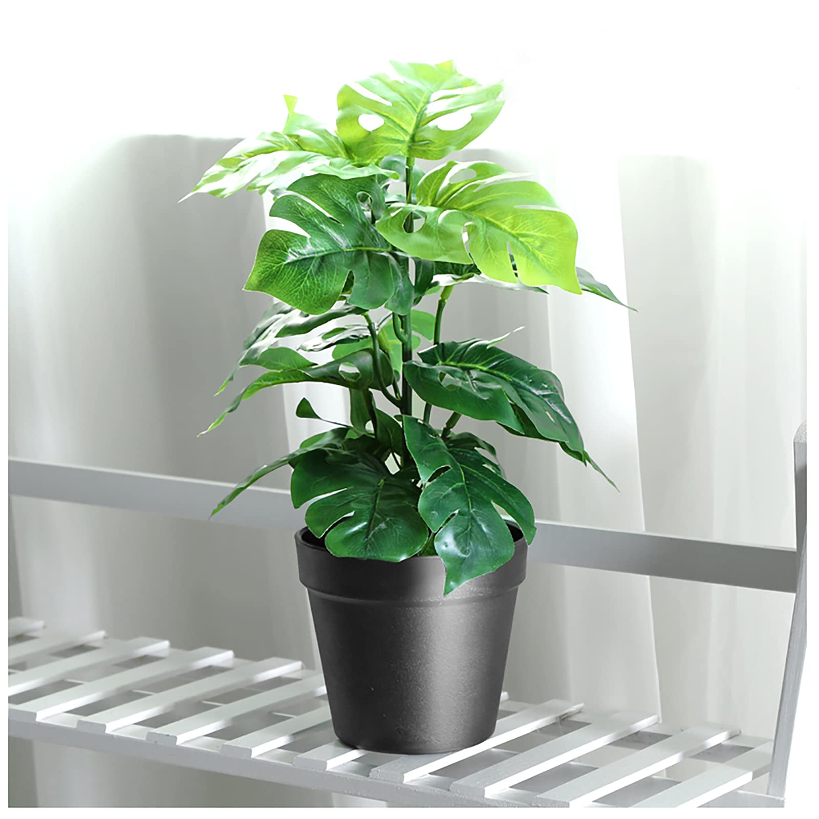 Realistic Artificial Monstera Deliciosa Plant in Black Pot - Lifelike Fake Potted Greenery for Indoor & Outdoor Decor - Perfect for Home, Office, Living Room, and Garden Decoration