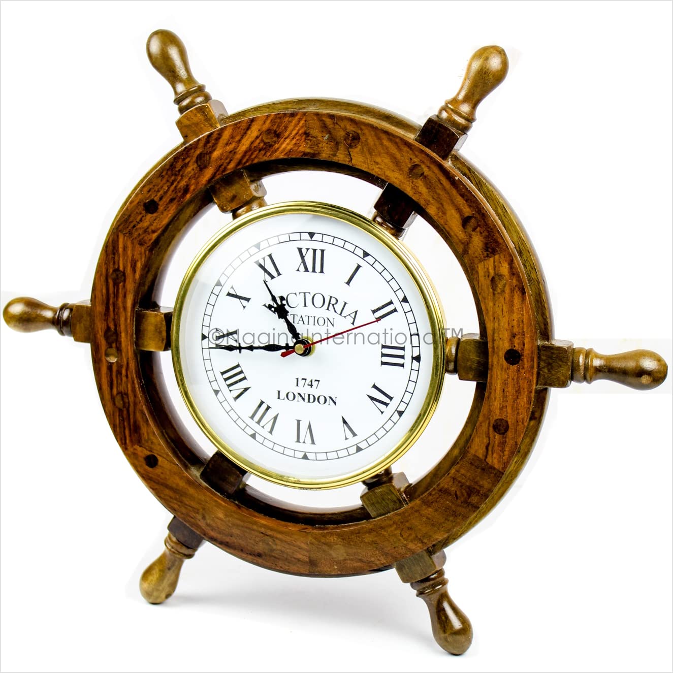 Nagina International 18-Inch Nautical Ship Wheel Wall Decor with 6