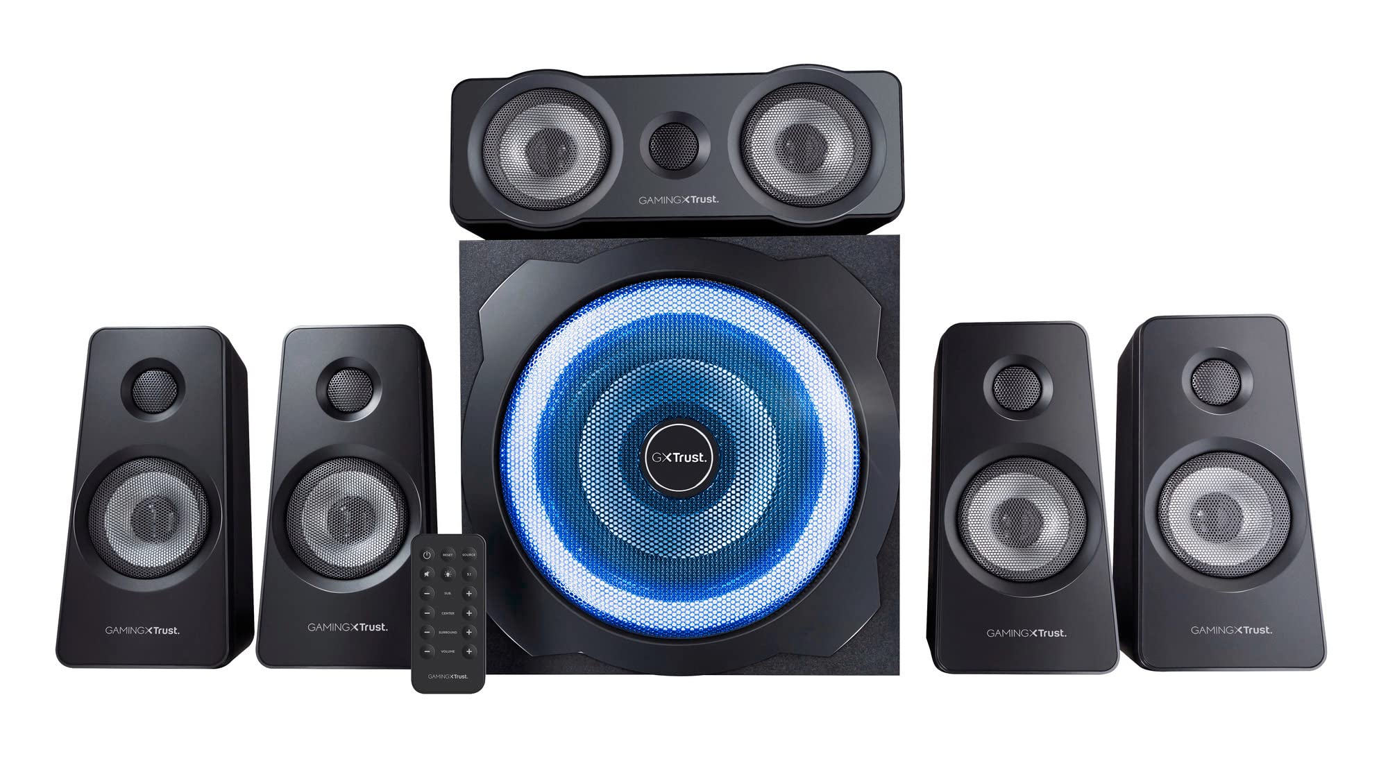 Trust Gaming GXT 658 Tytan 5.1 Surround Sound PC Speaker System with Subwoofer & LED Lighting - 180W (90W RMS) Black - Perfect for Gaming, Movies, Music on PC, Laptop, Console & TV