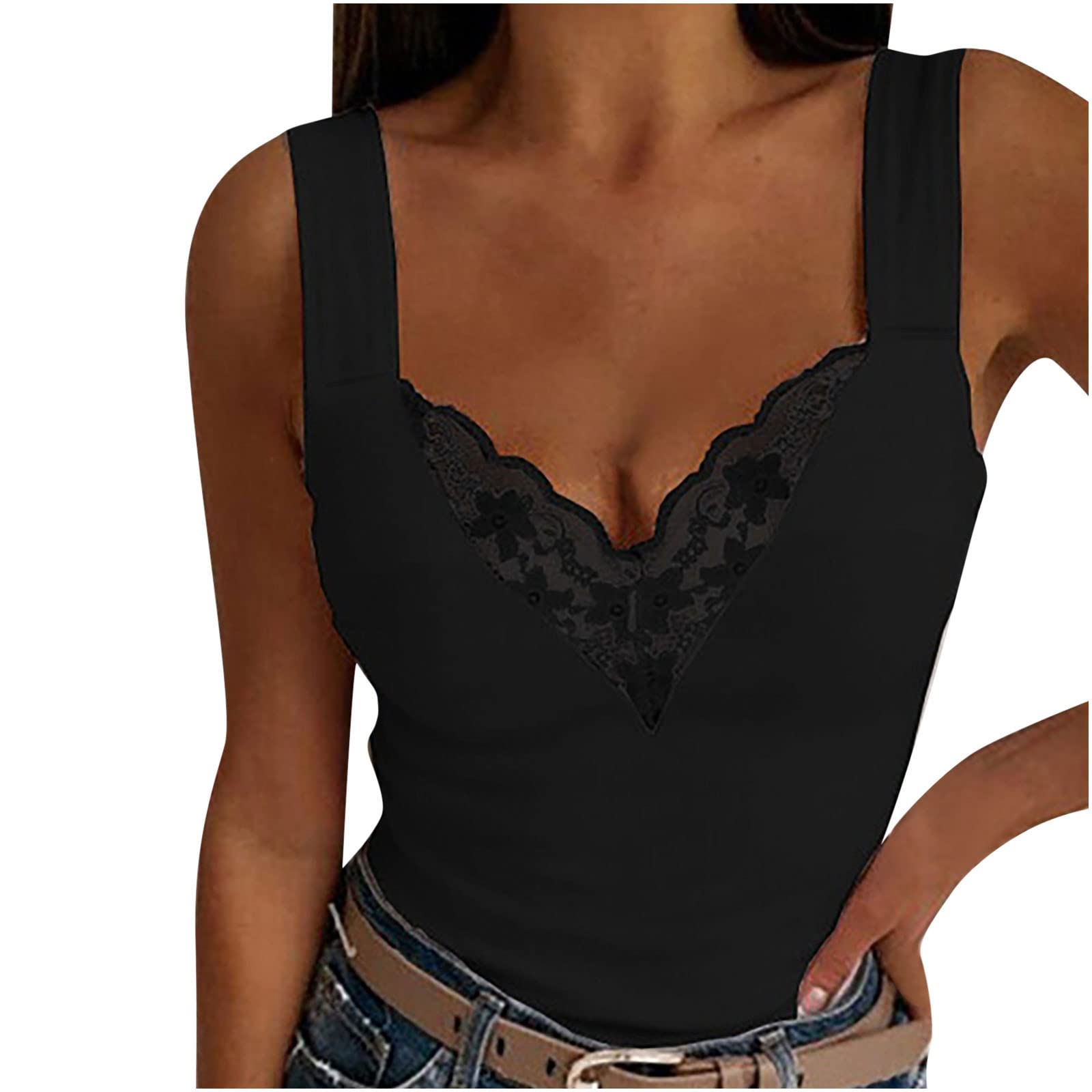 Women's Sexy V-Neck Lace Camisole Tank Top - Summer Casual Crop Blouse, Beachwear & Party Outfit - Breathable Basic Cami for Hawaii Vacation, Date Night & Poolside Relaxation