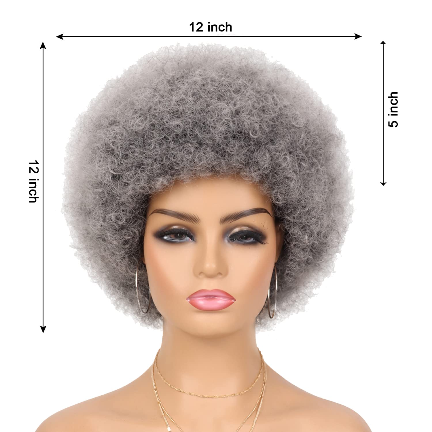 G&T Afro Puff Wigs for Women - Natural Looking Curly Wigs with Dark Roots (1B/Grey) - Perfect for Daily Wear & Party Occasions - Black & White Women's Fashion Wigs for Cosplay, Halloween & Special Events