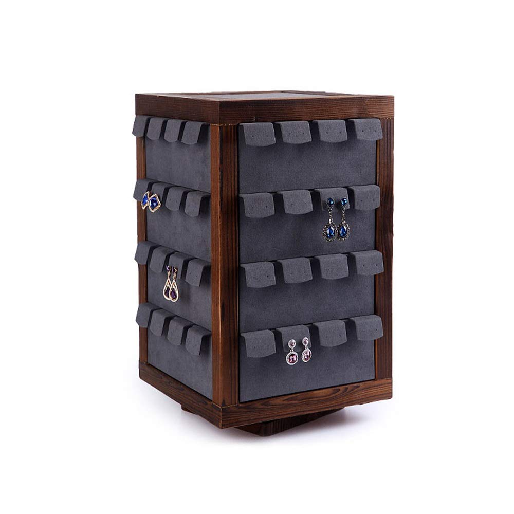 Wooden Jewelry Organizer Box - 4-Sided Earring Holder & Bracelet Display with Modern Trays for Rings, Chains, and Accessories - Perfect for Bedroom, Bathroom, and Travel Storage (Medium Size)
