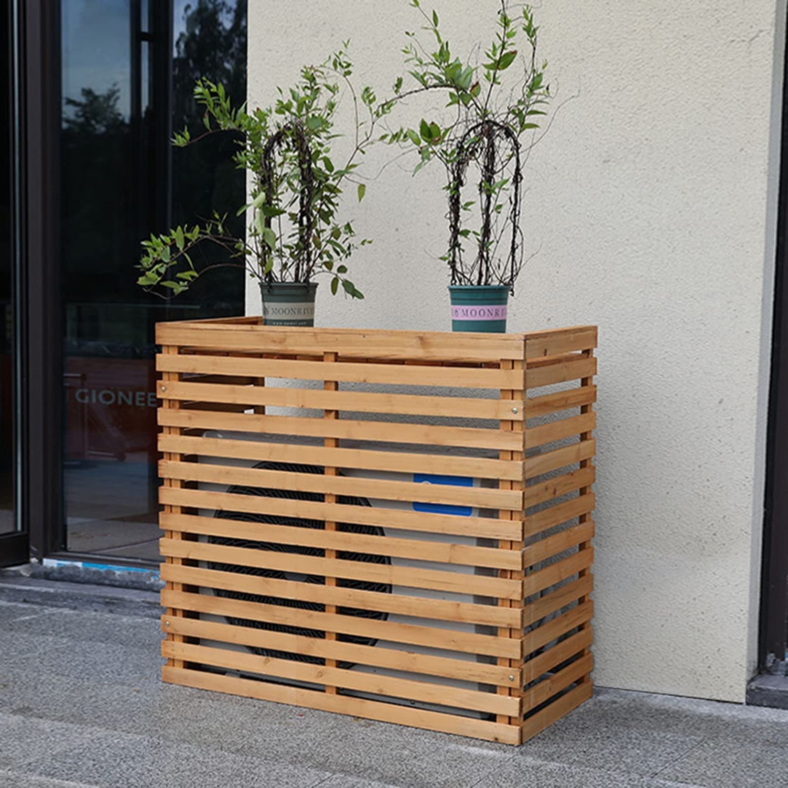 BEAUTTO Wooden Air Conditioner Cover Stand with Louver Design - Outdoor & Indoor AC Unit Rack, Plant Display Shelf, Privacy Screen, Decorative Storage Organizer (Color: F) - Perfect for Patio, Garden, and Home Decor