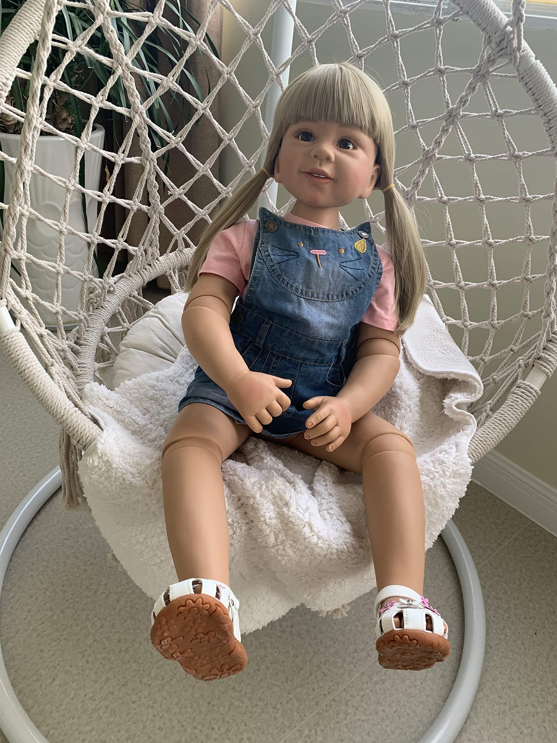 34 Inch Realistic Reborn Baby Doll - Lifelike Full Body Hard Vinyl Toddler Girl with Long Hair | 3 Year Old Dress Model | High Quality Collectible (No Girl Parts) | Perfect for Nursery Decor, Photography Props, and Gift Giving
