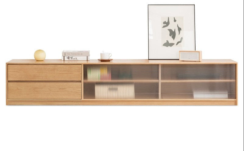 Solid Oak Wood TV Stand with Storage - Modern Entertainment Center for Living Room, Bedroom & Home Theater