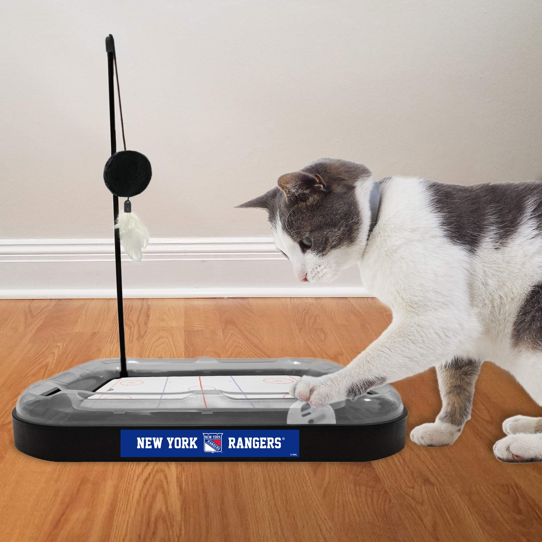 New York Rangers Hockey Themed Cat Scratching Toy - 5-in-1 Interactive Cat Scratcher with Ball Bell Tracks for Indoor Play & Exercise - Perfect for NHL Fans' Pets & Small Space Cat Entertainment