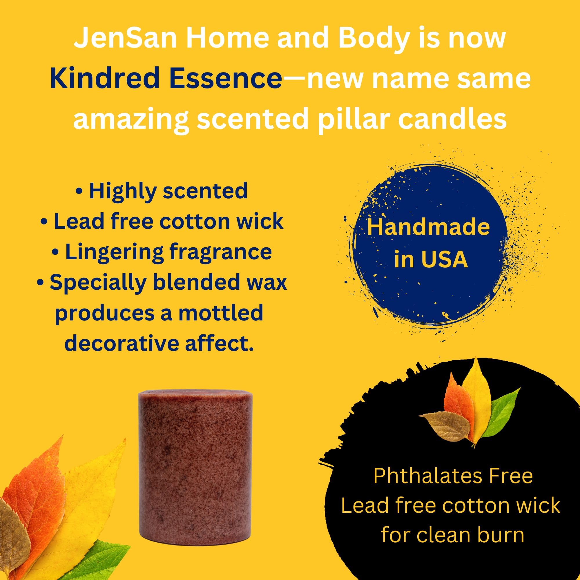 Kindred Essence Handmade Highly Scented Jasmine Rose Petals Pillar Candles - 14oz (397g) Long-Lasting 45-Hour Burn Time | Perfect for Romantic Dinners, Spa Relaxation & Home Aromatherapy