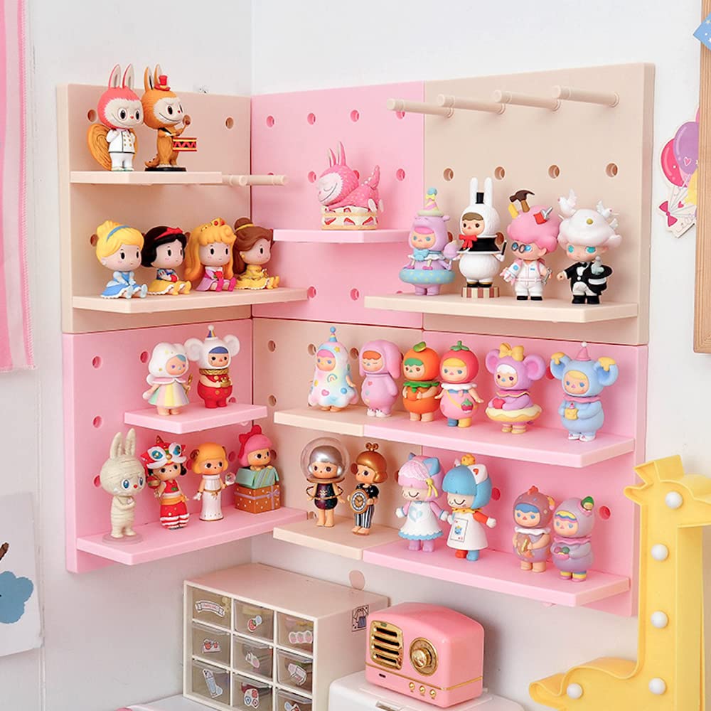 JHTPSLR DIY Wall Shelves - 8.7 Inch Cute Kawaii Floating Shelves, No Drill Damage-Free Wall Storage Rack, Multi-Layer Easy Assembly for Teen Girls Room, Bedroom, Dorm, Balcony Decor (Pink) - Perfect for Organizing Books, Plants & Decorative Items