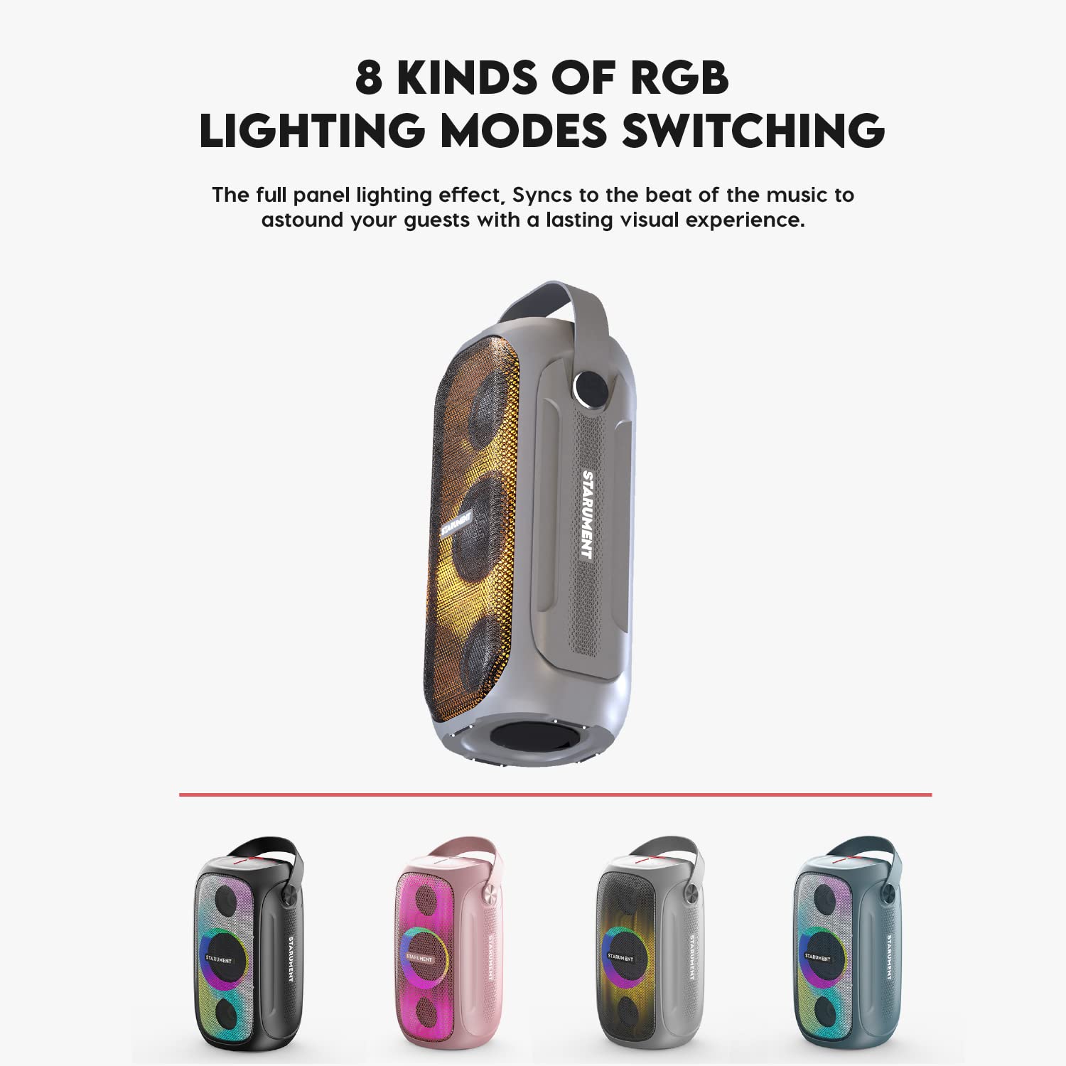 Starument MS-PB55 Wireless Bluetooth Party Speaker - Portable Outdoor Speaker with HiFi Sound, Colorful LED Lights & IPX5 Waterproof - 3600mAh Rechargeable Battery for Home, Travel, Beach & Pool Parties