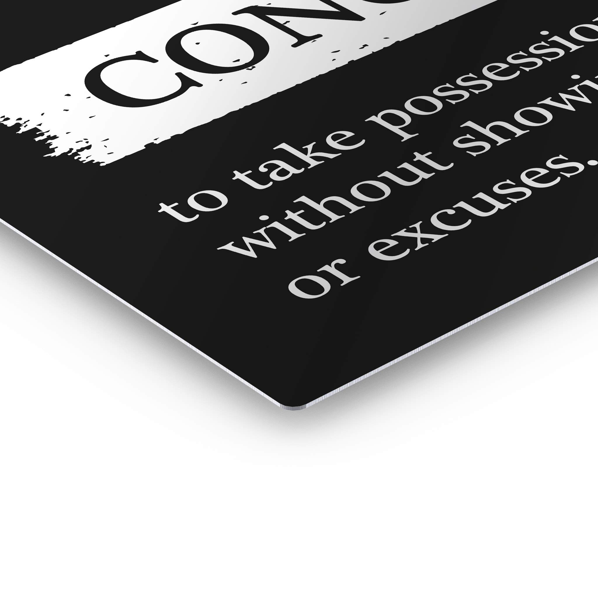 Conquer Definition Motivational Metal Wall Art - Black & White Dictionary Print Inspirational Office Decor - Modern Entrepreneur Quote Sign - 30x40 Inch Ready to Hang for Home, Office or Gift