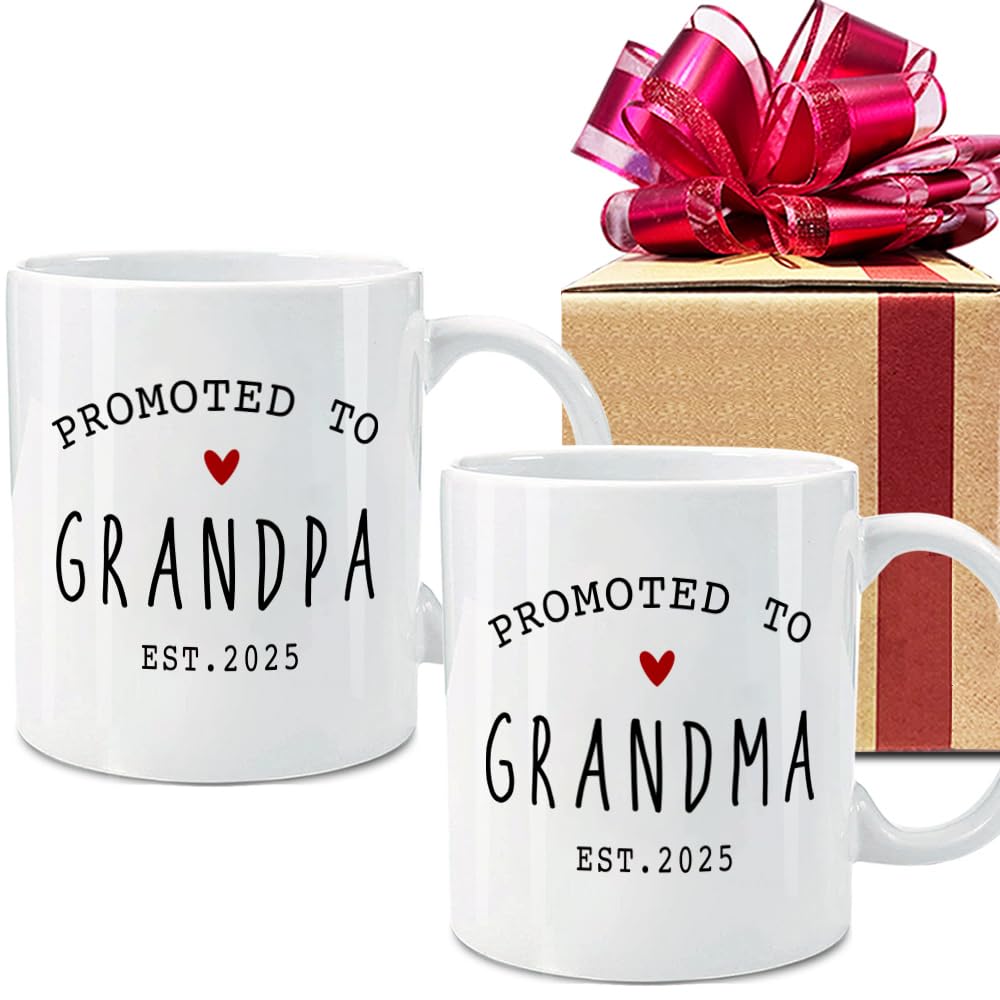 2025 Grandparents Coffee Mugs Set - Pregnancy Announcement Gift for New Grandma & Grandpa - Perfect for Mother's Day, Father's Day & Baby Reveal - Ceramic Keepsake Mug for Special Occasions - Ideal for Gender Reveal Parties & New Parent Celebrations