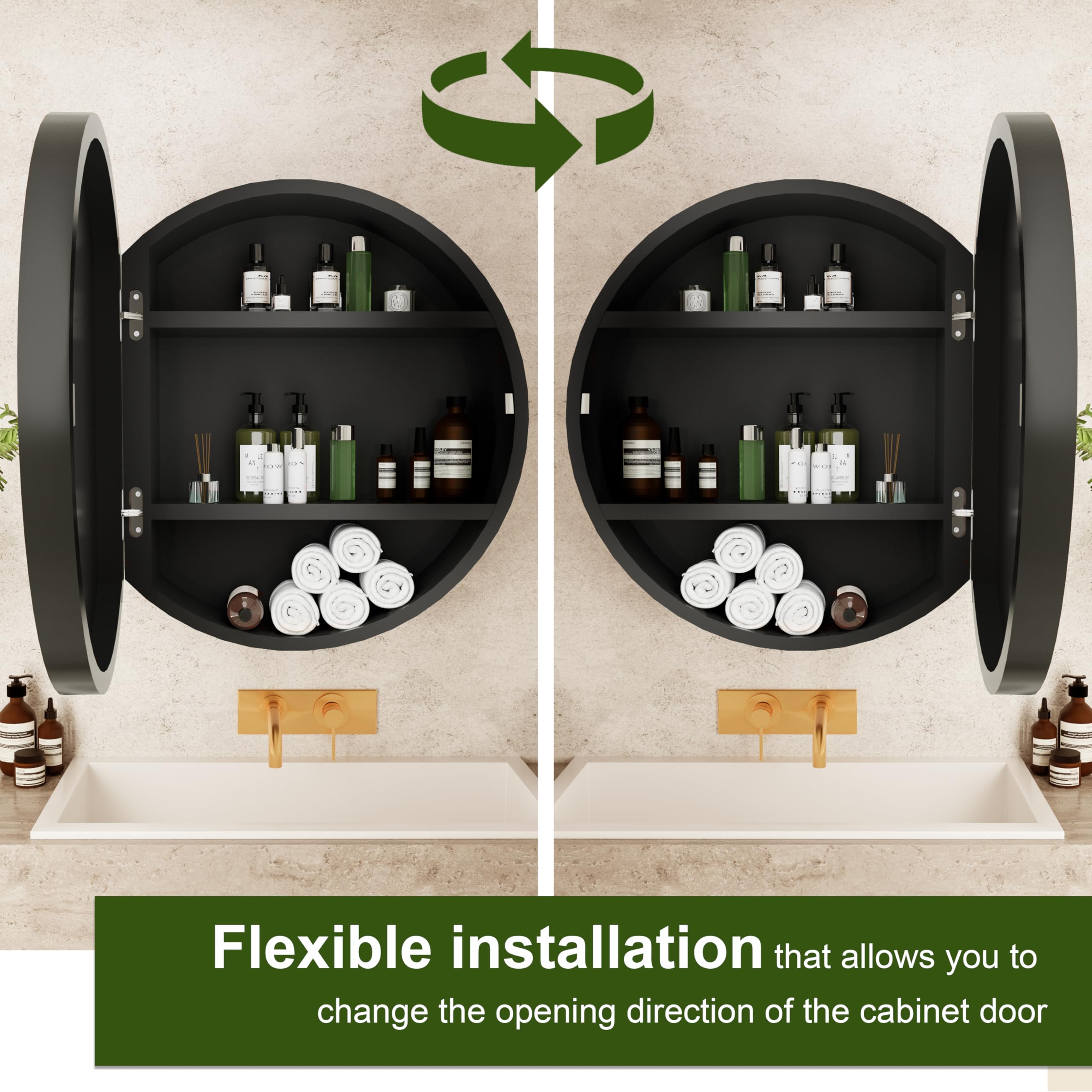 Round Medicine Cabinet Mirror with Shelf - Bathroom Wall Mounted Storage Cabinet with Vanity Mirror, Surface Mount Above Toilet Organizer (Black) - Perfect for Small Bathrooms & Powder Rooms
