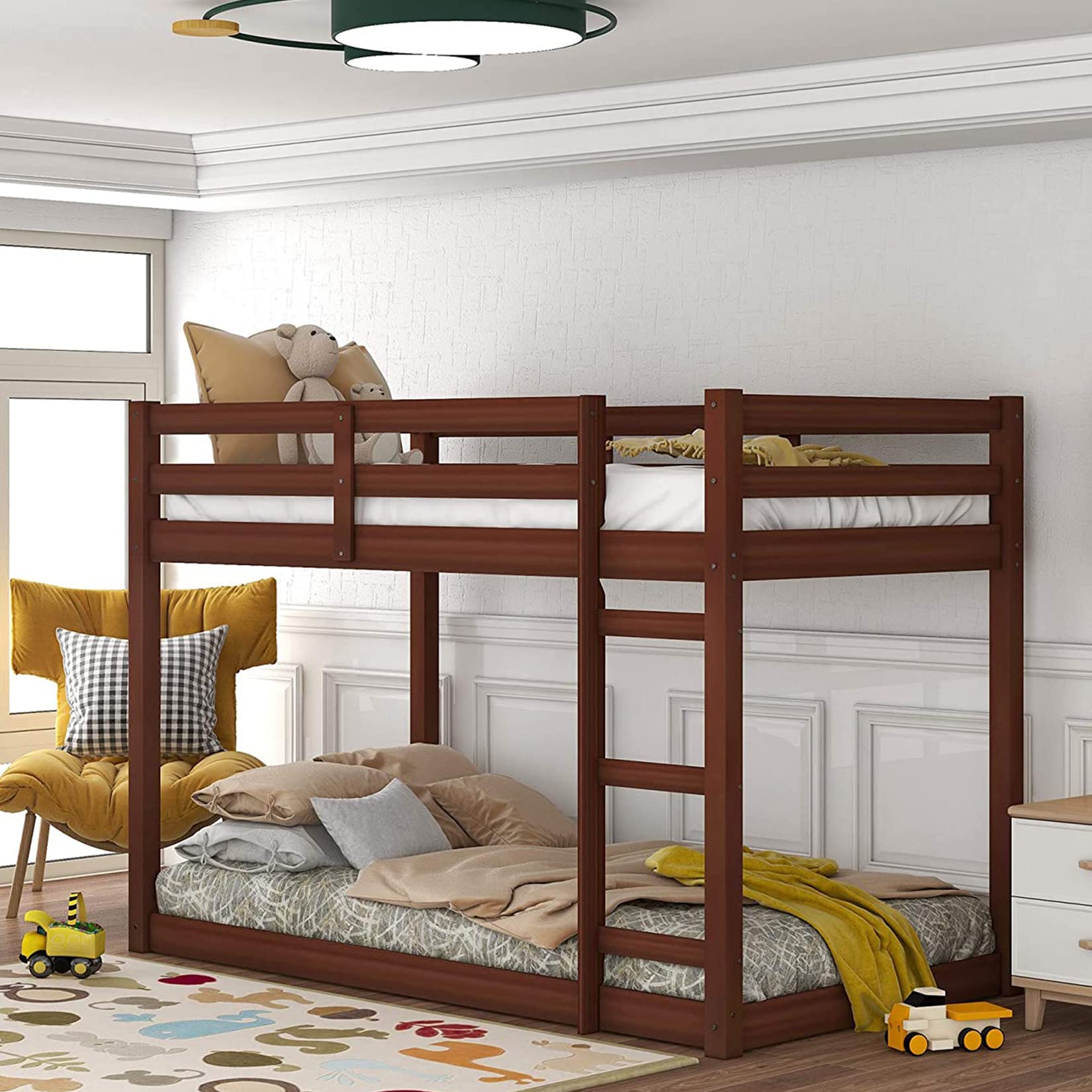Harper & Bright Designs Twin Loft Bed with Ladder - Wooden Low Loft Bed for Kids, Convertible to Bunk Bed, Espresso Finish - Perfect for Small Bedrooms, Kids' Rooms & Space-Saving Solutions