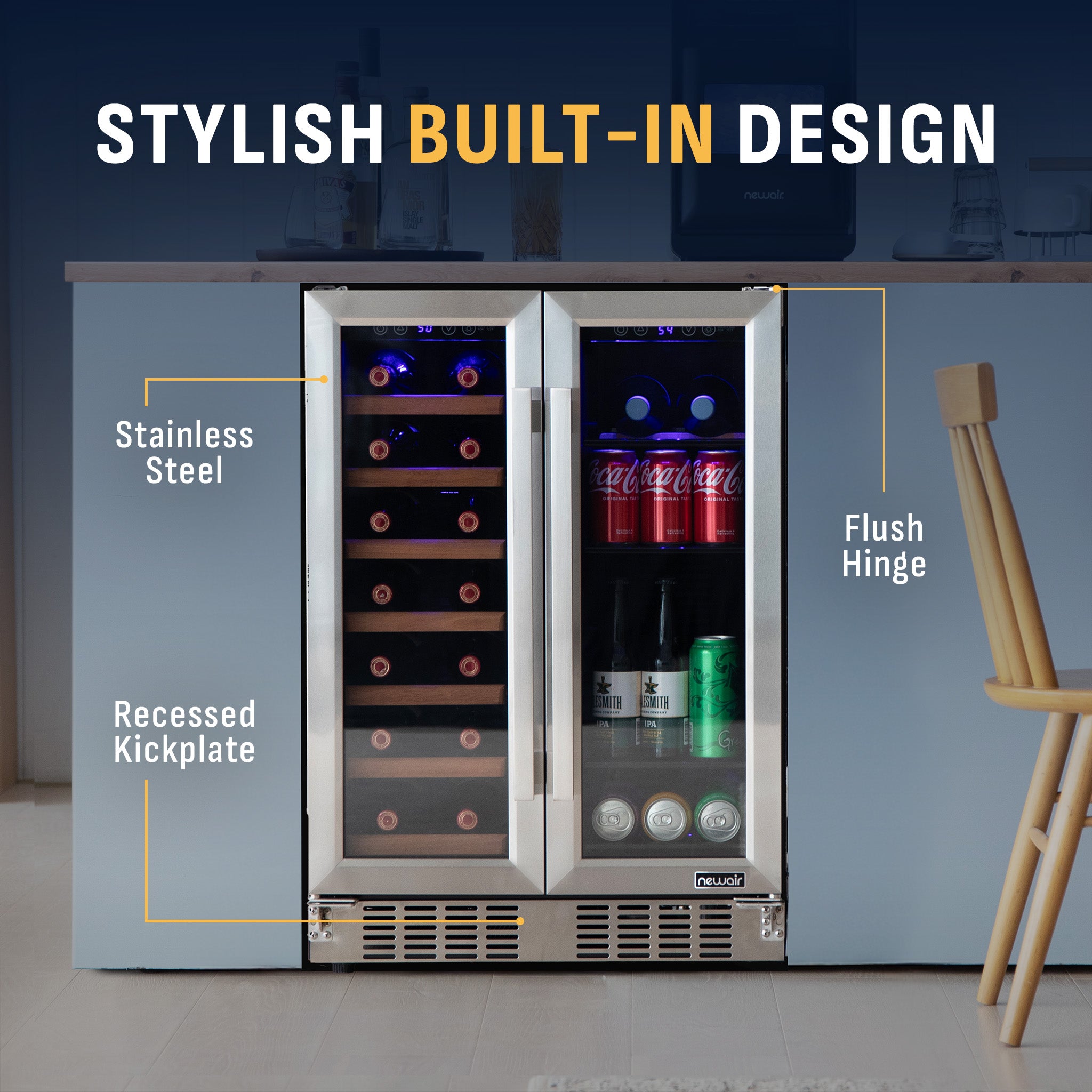 Newair® 24 Inch Dual Zone Wine and Beverage Cooler with French Doors - Perfect for Home Bars, Restaurants, and Wine Cellars