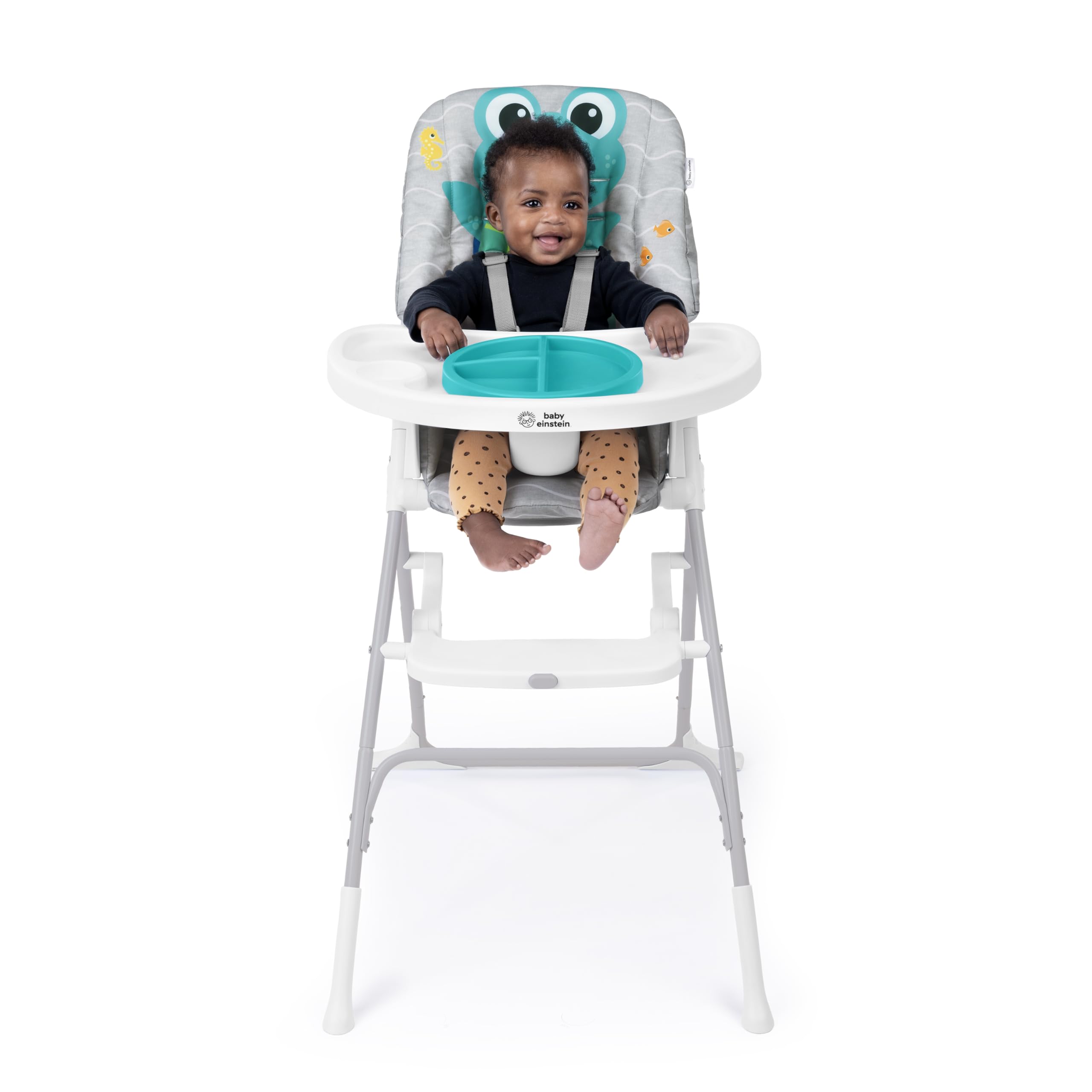 Baby Einstein Ocean Explorers Compact Folding High Chair with Water Mat - 5-Point Safety Harness for Infants 6+ Months | Portable Feeding & Play Seat for Beach, Poolside & Outdoor Adventures