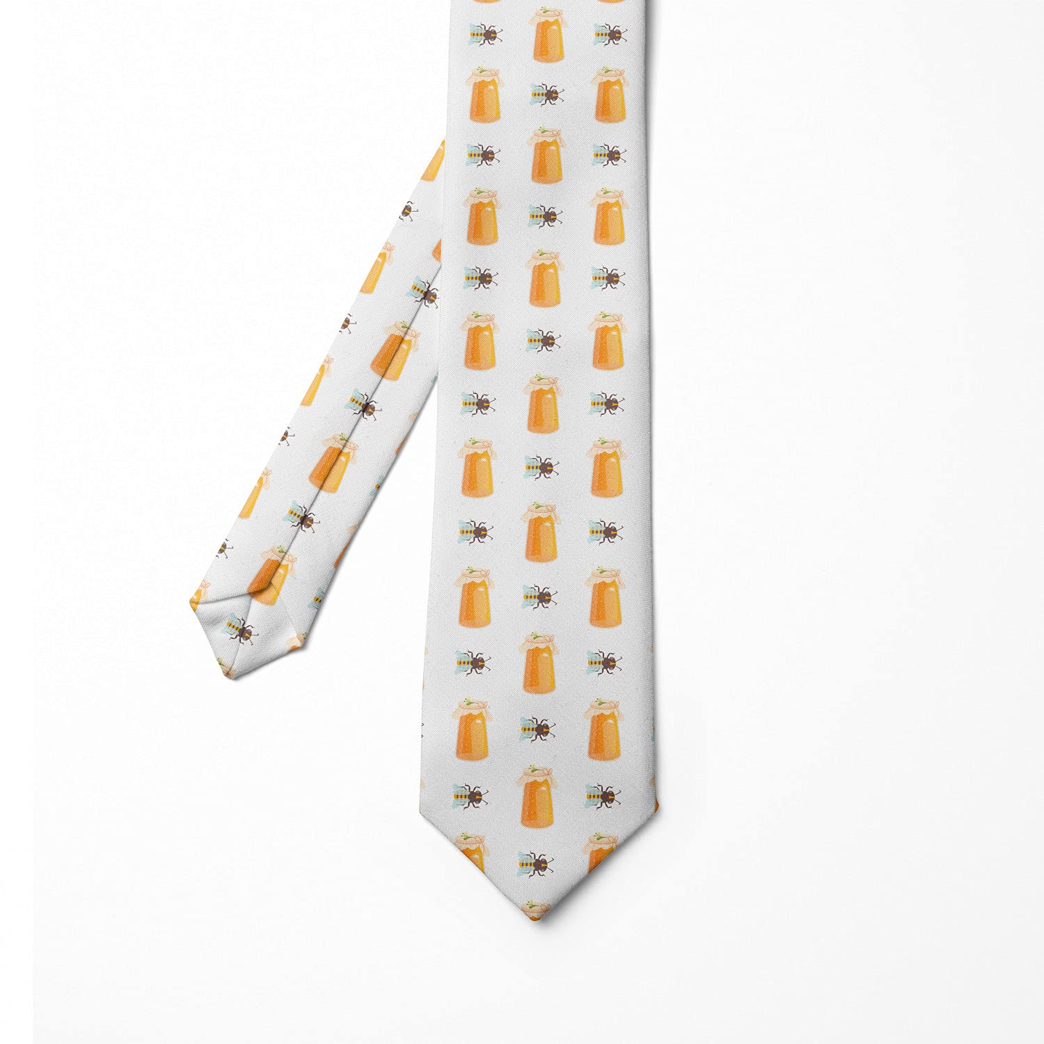 Ambesonne Men's Tie - Honey Jars Bees Honeycomb Design - 3.7