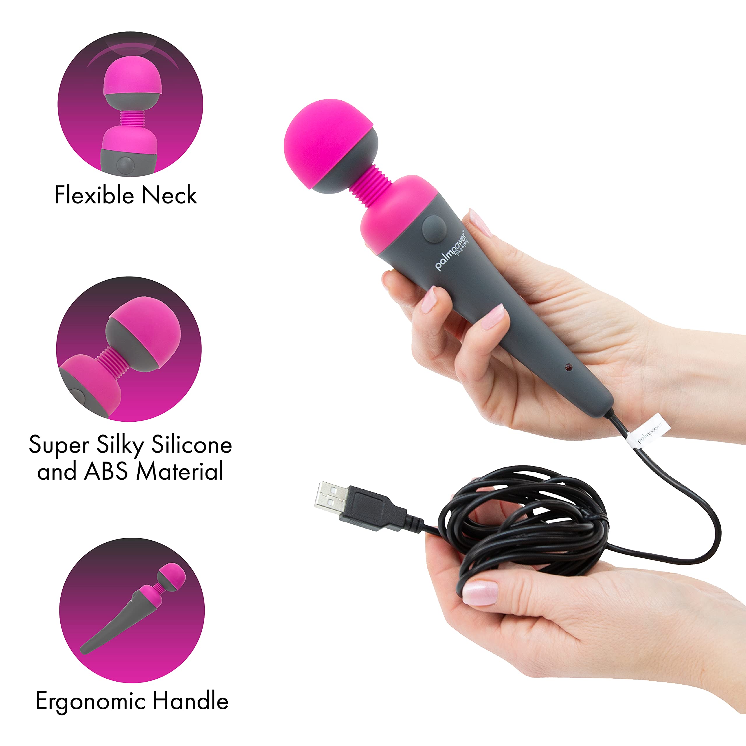 PalmPower Plug & Play Vibrator - Pink, One Size - Personal Massager for Relaxation & Intimate Pleasure at Home or Travel