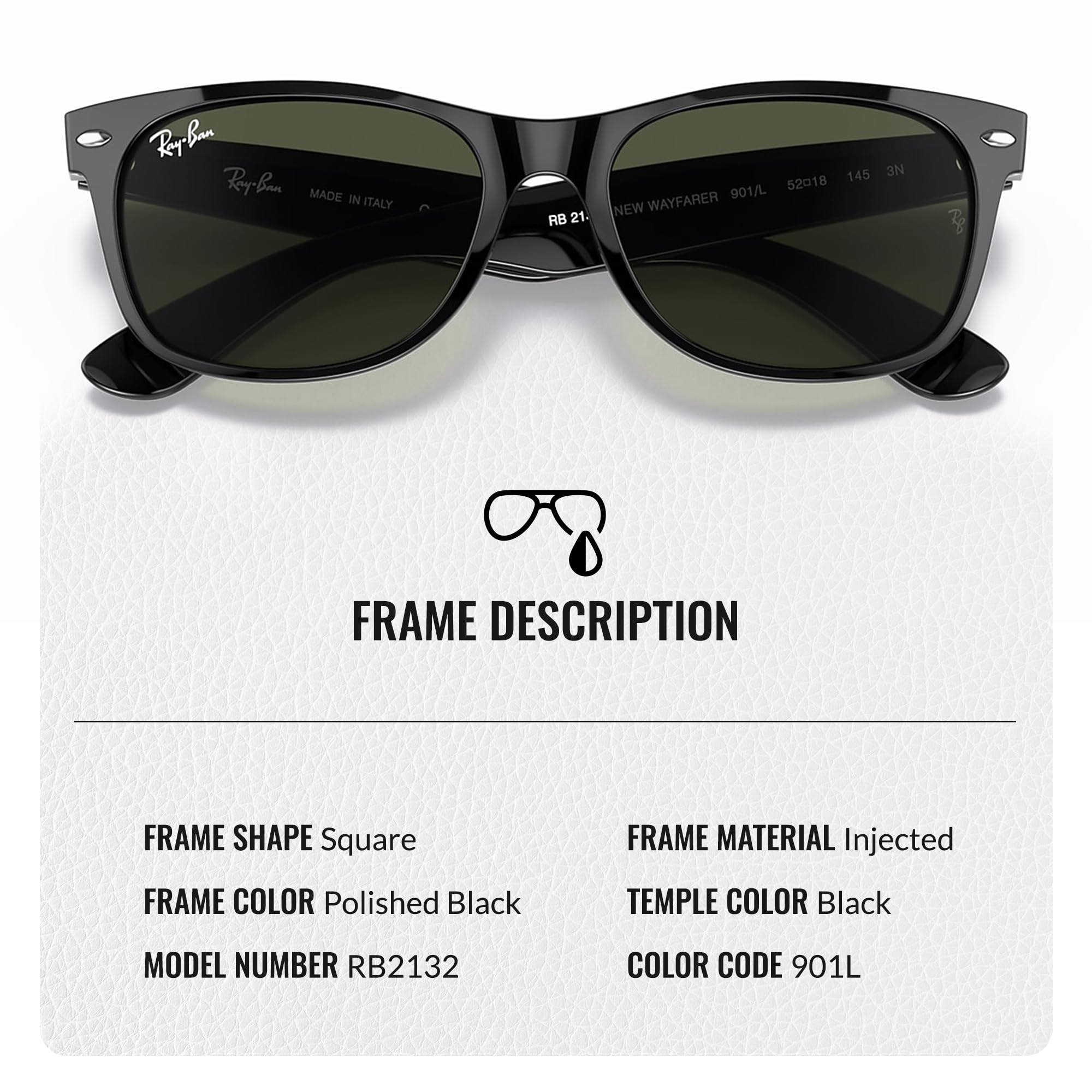 Ray-Ban RB2132 New Wayfarer Classic Square Sunglasses with Eyewear Kit - High Bridge Fit - UV Protection - Polarized Lenses - Perfect for Driving, Beach & Outdoor Activities