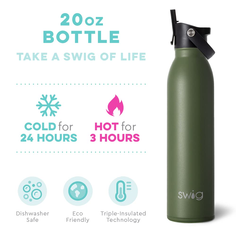 Swig Life 20oz Insulated Stainless Steel Water Bottle with Straw - Travel, Gym & Outdoor
