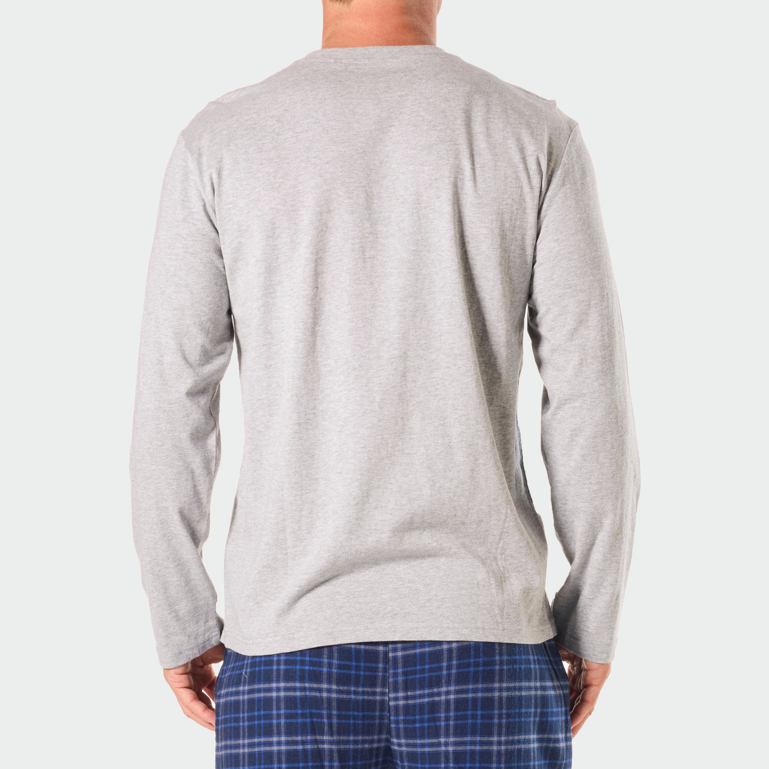 Men's Relaxed Cotton Long Sleeve Sleep Tee - Light Grey Marle - Soft & Comfortable Sleepwear for Nighttime & Lounge Wear at Home