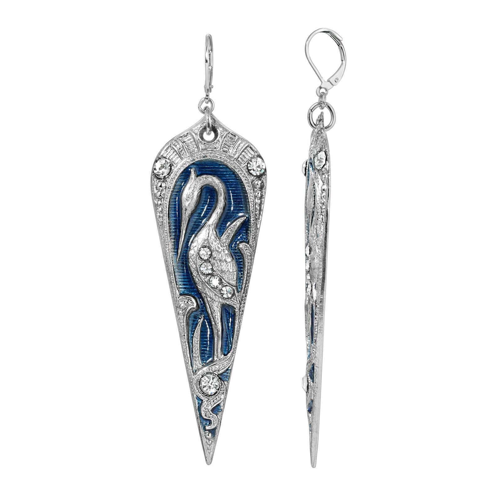 1928 Art Deco Style Blue Enamel Crystal Drop Earrings - Vintage Inspired Jewelry for Women, Perfect for Evening Parties & Special Occasions