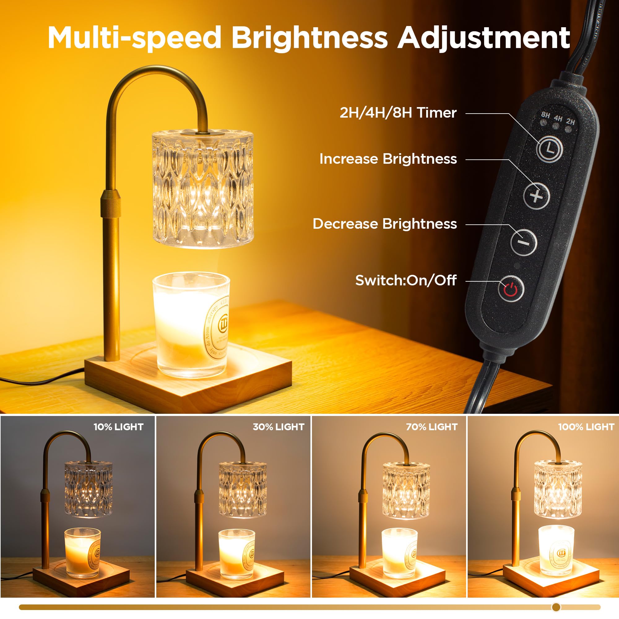Electric Candle Warmer with Timer & Dimmer - Adjustable Height Lamp for Jar Candles, 2 Bulbs Included | Perfect for Home Decor, Bedroom Ambiance, Housewarming Gifts & Mother's Day Presents | Creates Cozy Atmosphere for Relaxation, Romantic Dinners & Holiday Decorations