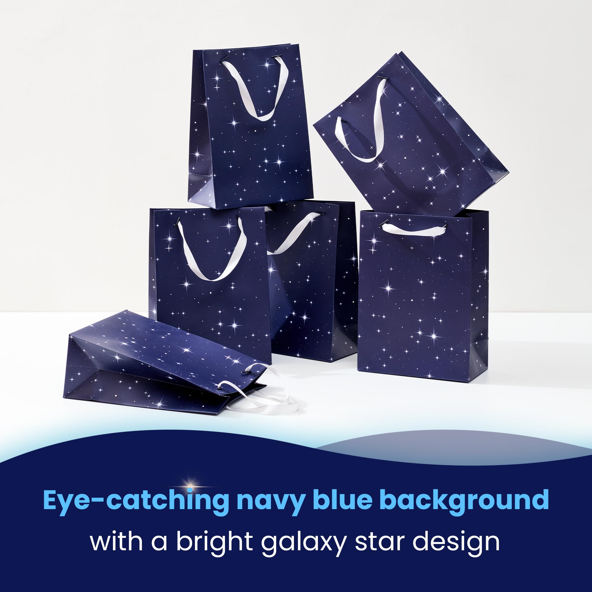 Blue Star Gift Bags (Pack of 6) - Galaxy Themed Party Favor Bags - Space Birthday Party Supplies - Patriotic Christmas Holiday Treat Bags for Candy & Goodies | Perfect for Birthday Parties, Baby Showers, Christmas Celebrations & School Events