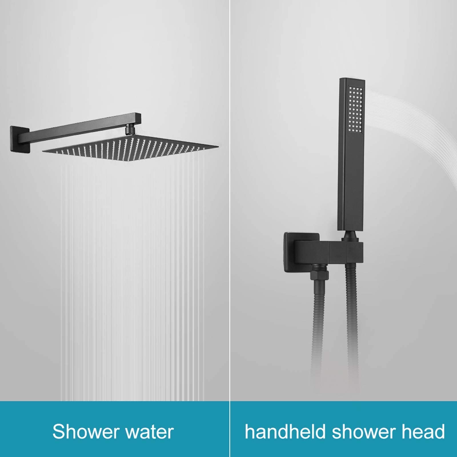 Matte Black Waterfall Bathroom Faucet with Pop Up Drain - 12 Inch Rainfall Shower Head & Handheld Spray Mixer - Wall Mounted Shower System for Modern Bathrooms (Ideal for Spa-Like Showers and Luxurious Bathroom Upgrades)