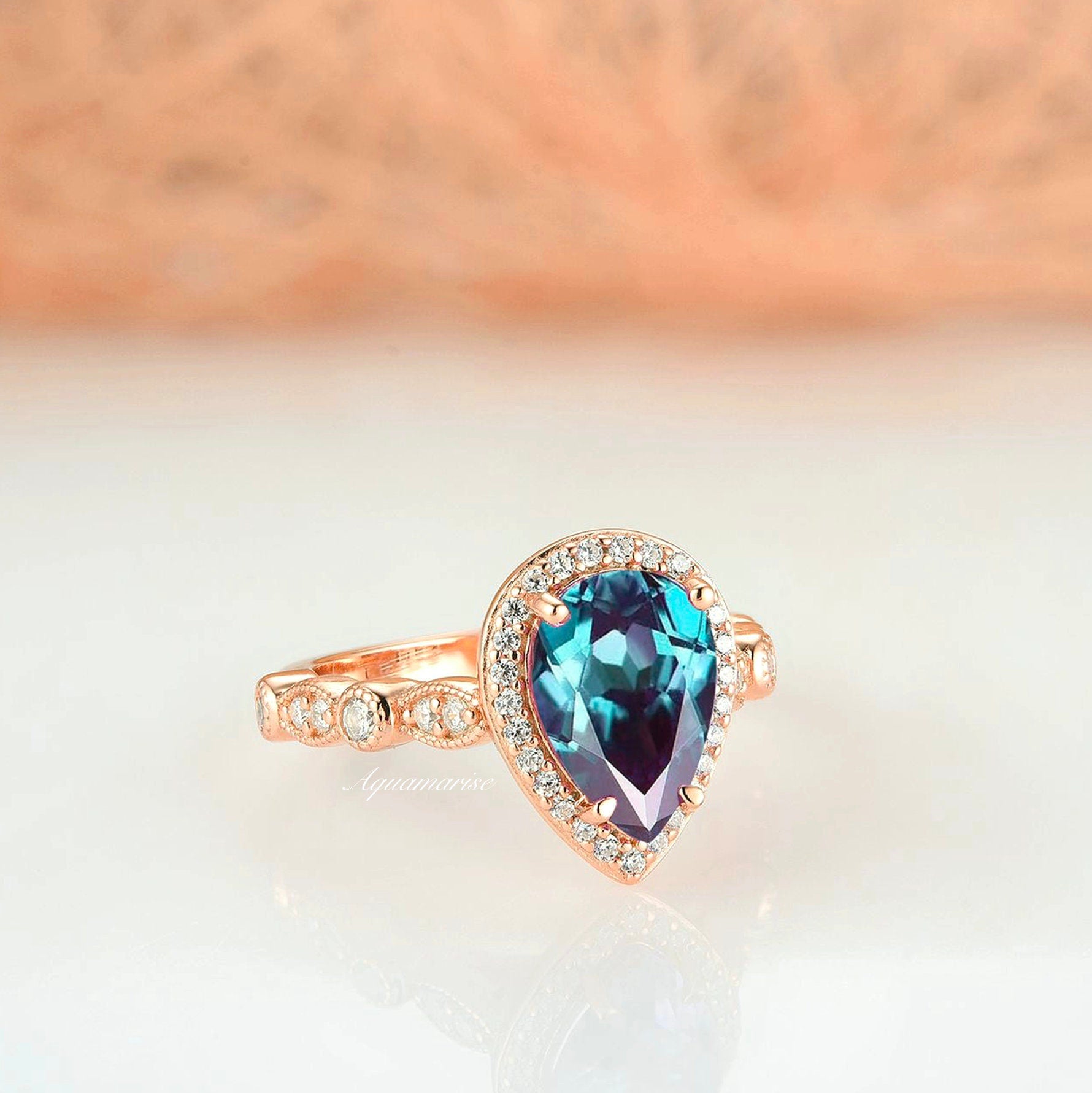 Luxury Alexandrite Ring 14K Rose Gold Vermeil - Perfect for Engagement, Anniversary & Special Occasion Gifts