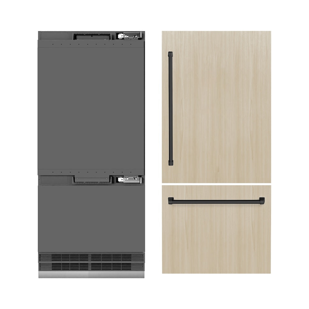 ZLINE Autograph Edition 36 Inch Built-In Bottom Freezer Refrigerator - 19.8 cu. ft. Capacity, Panel Ready, Water Dispenser & Ice Maker, Graphite Gray Interior with Matte Black Accents (GRBITZ 36 MB) - Perfect for Modern Kitchens, Open Concept Homes & Luxury Appliances