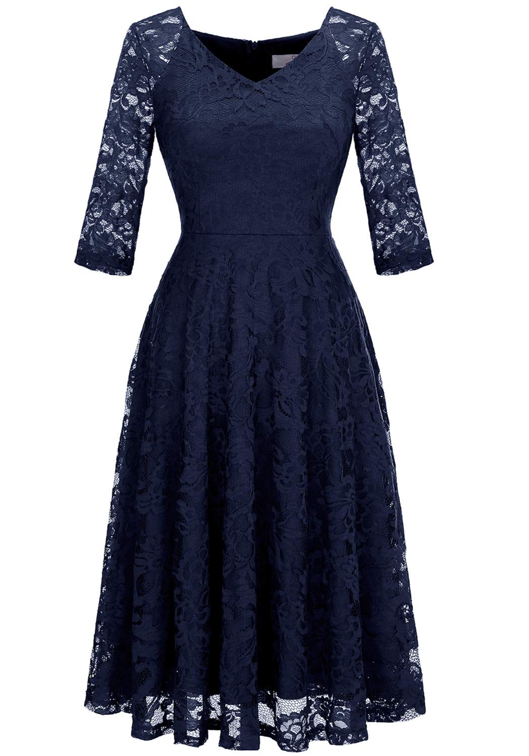 Elegant Long-Sleeve Lace Wedding Guest Dress for Women - A-Line Formal Cocktail Party Midi Dress & Prom Gown | Perfect for Weddings, Galas, and Special Occasions