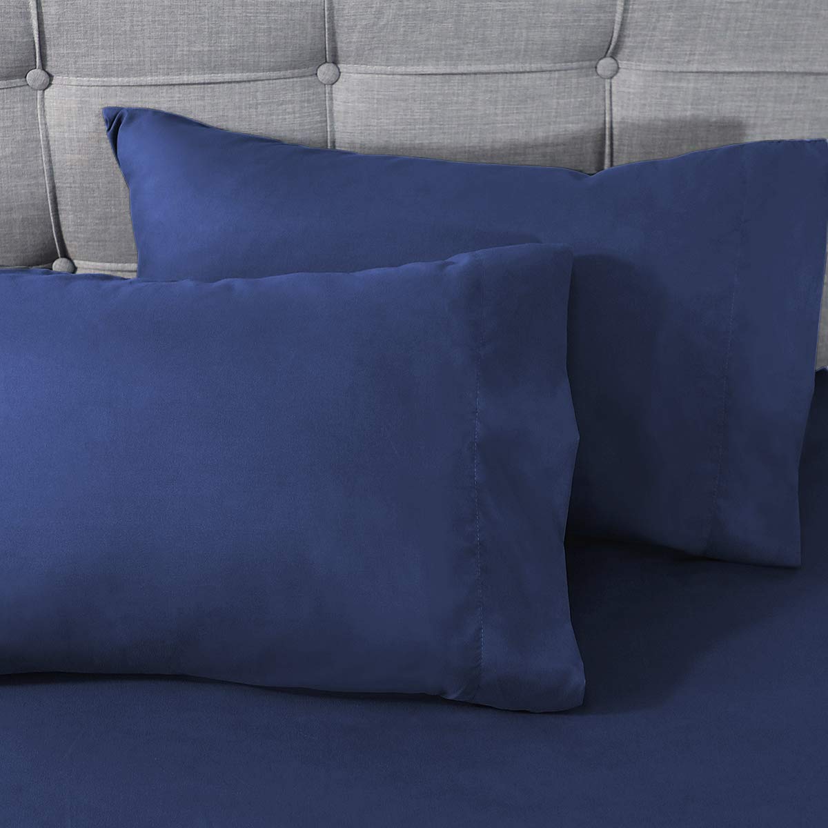 800 Thread Count 4-Piece Egyptian Cotton Bed Sheet Set - 100% Long Staple Soft Cotton, Navy Blue Queen Size, Deep Pocket Fits Mattress Up to 14
