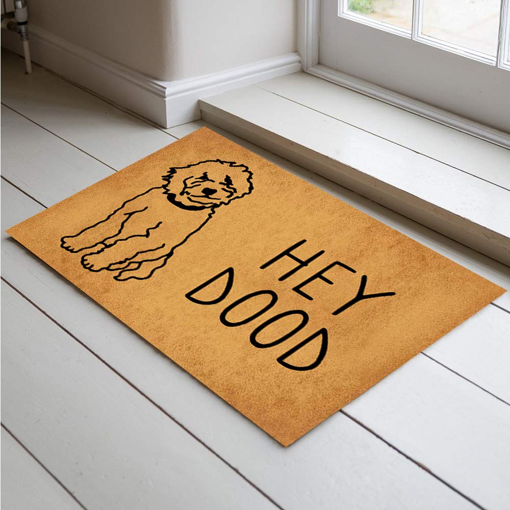 Non-Slip Funny Hey Dood Doormat - 30x18 Inch Indoor/Outdoor Welcome Mat for Front Door, Balcony & Patio - Waterproof Felt Fabric Rug with Humorous Design