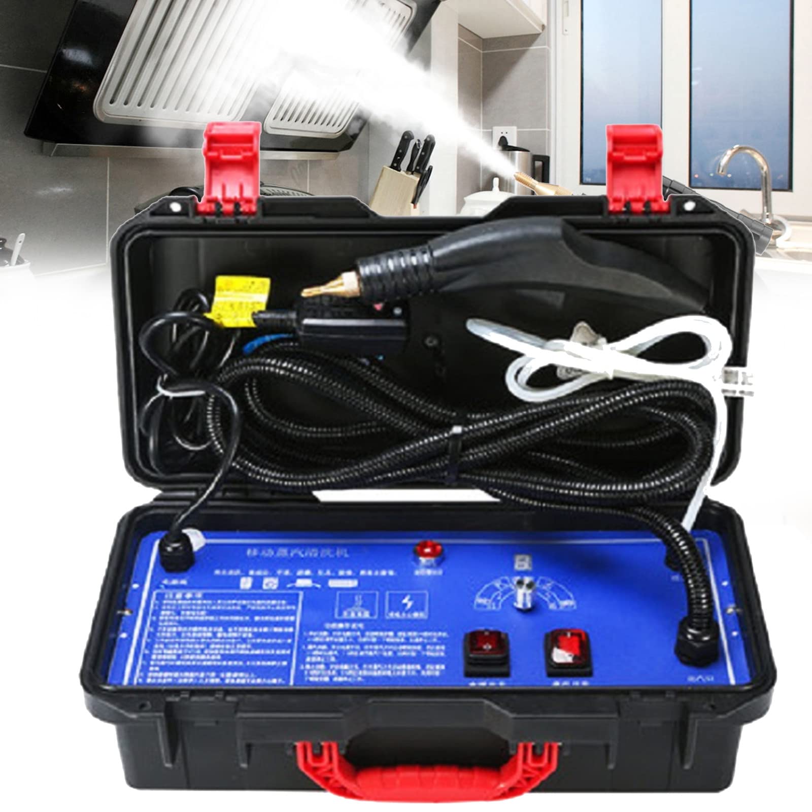 BSIHIHYA 1700W & 3000W High Pressure Steam Cleaner - Commercial Grade Handheld Pressurized Cleaning System with 360° Nozzle for Kitchen, Car, Home, Garage (110V) - Perfect for Deep Cleaning Grease, Stains, and Sanitizing Surfaces