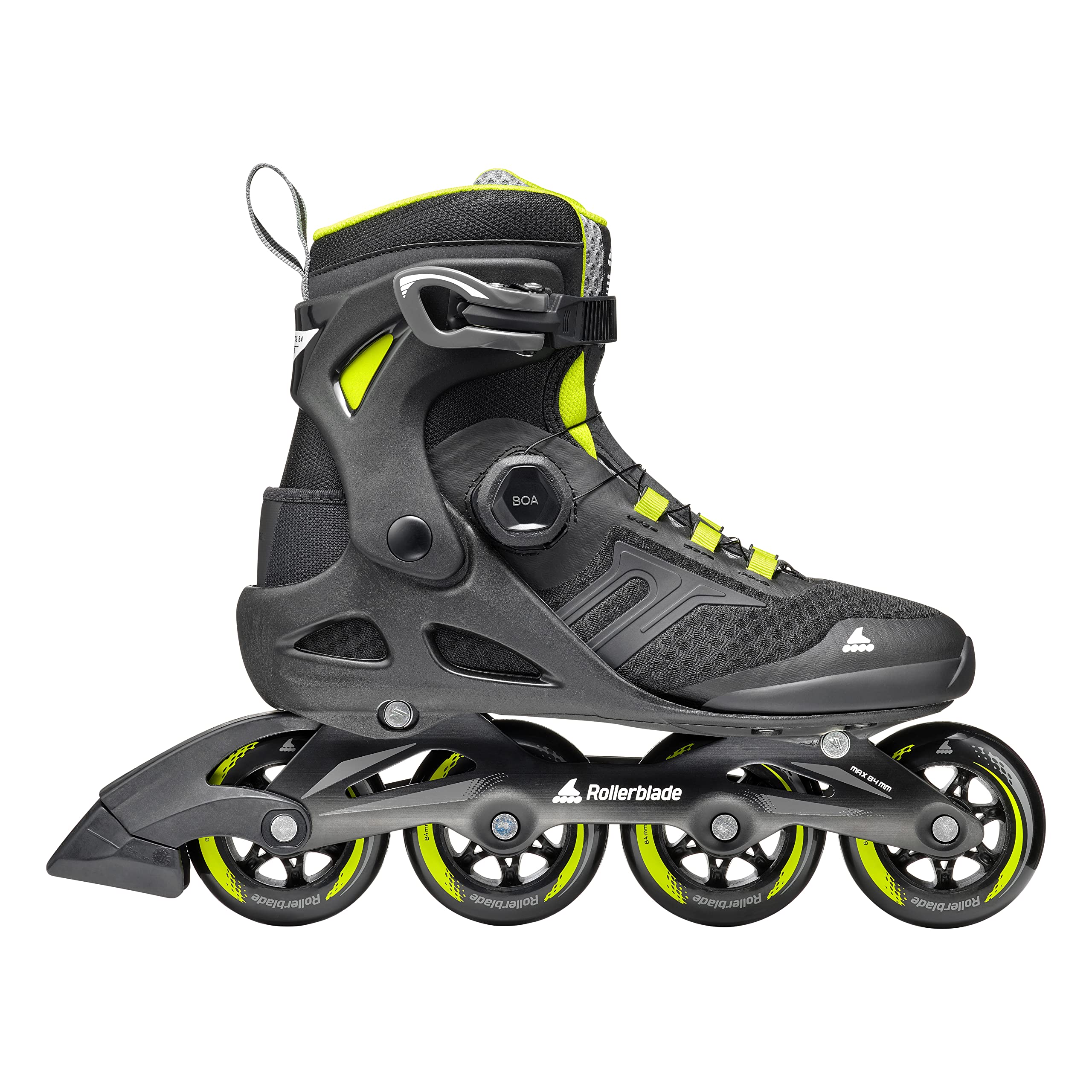 Rollerblade Macroblade 84 BOA Adult Fitness Inline Skates - High Performance Black & Lime Inline Skates for Men & Women - Perfect for Outdoor Exercise, Fitness Training & Recreational Skating