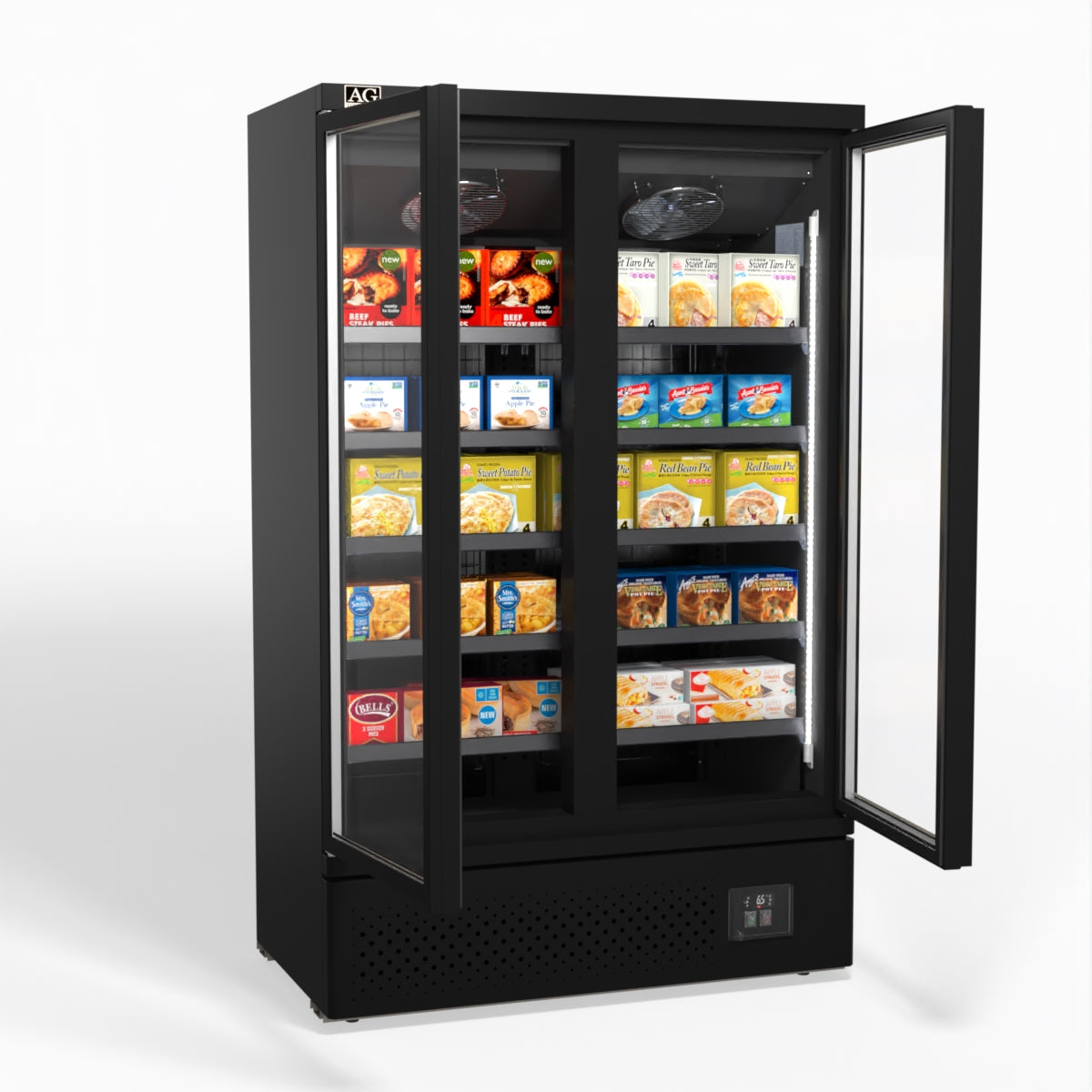 Commercial Upright Freezer with Two Glass Doors - FSB1000 Display Refrigerator for Supermarkets, Restaurants & Convenience Stores - Perfect for Beverage, Ice Cream & Frozen Food Storage