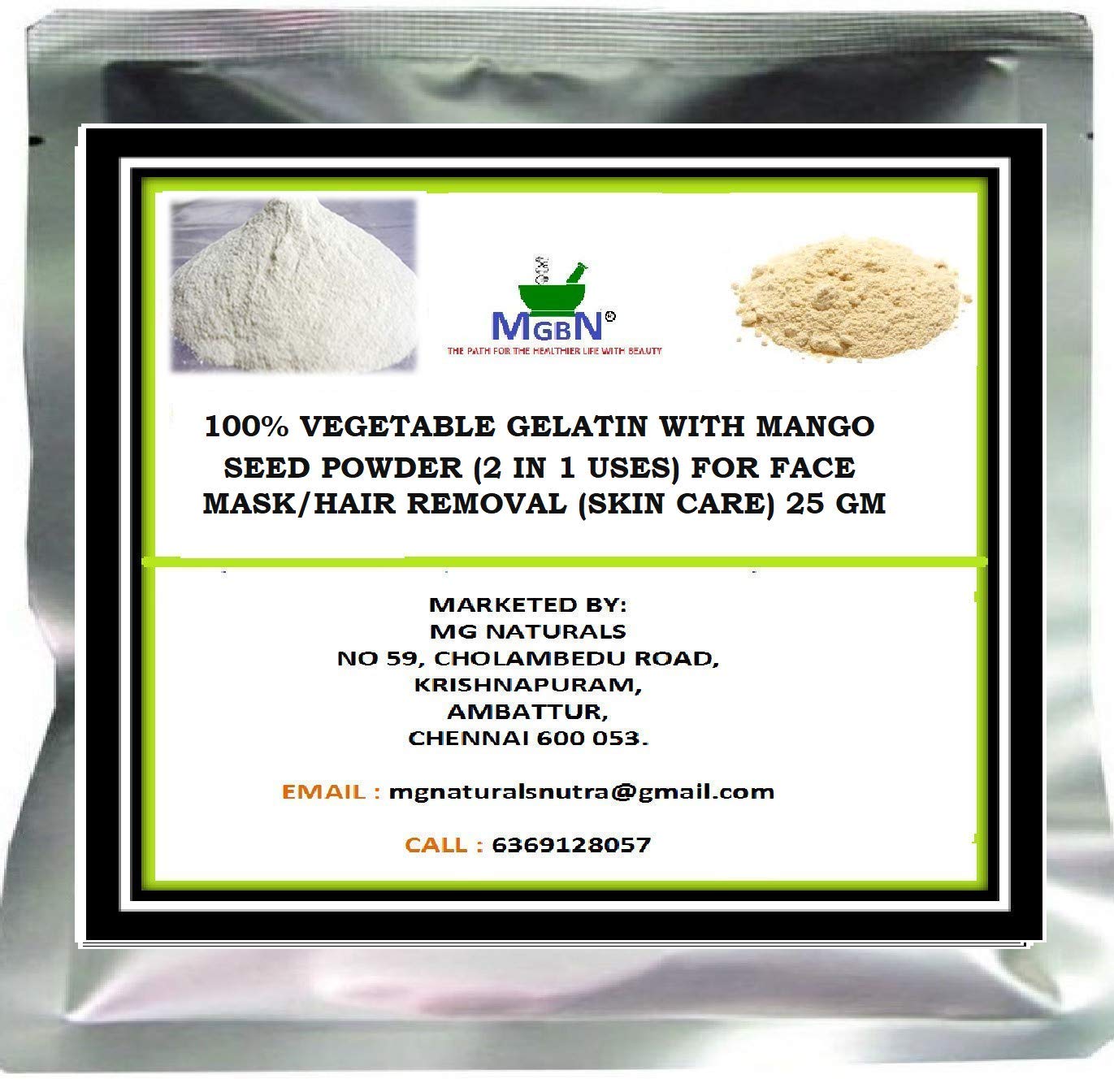 100% Pure Vegetable Gelatin with Ashwagandha Powder - 2-in-1 Face Mask & Hair Removal for Glowing Skin (25g) | Natural Skincare Solution for DIY Beauty Treatments at Home