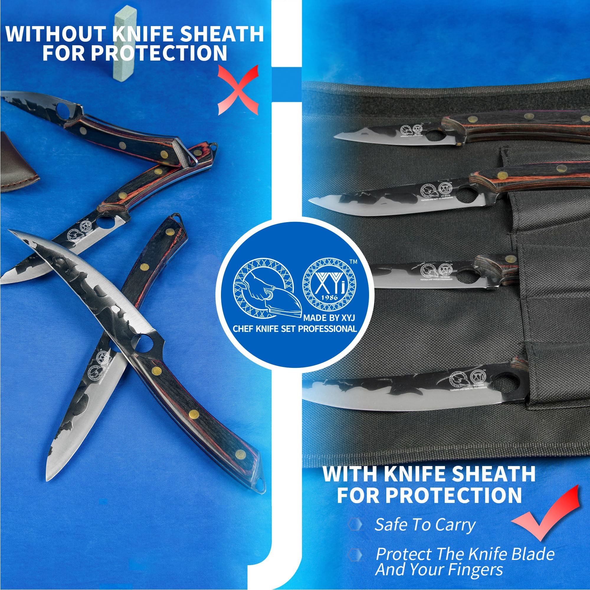 XYJ Professional Kitchen Knife Set - 6-Piece High-Carbon Stainless Steel Forged Chef Knives with Full Tang Design (Chef Knife, Cleaver, Carving Knife, Nakiri) Includes Carrying Case & Poultry Shears - Perfect for Home Cooking, Professional Chefs & Culinary Enthusiasts