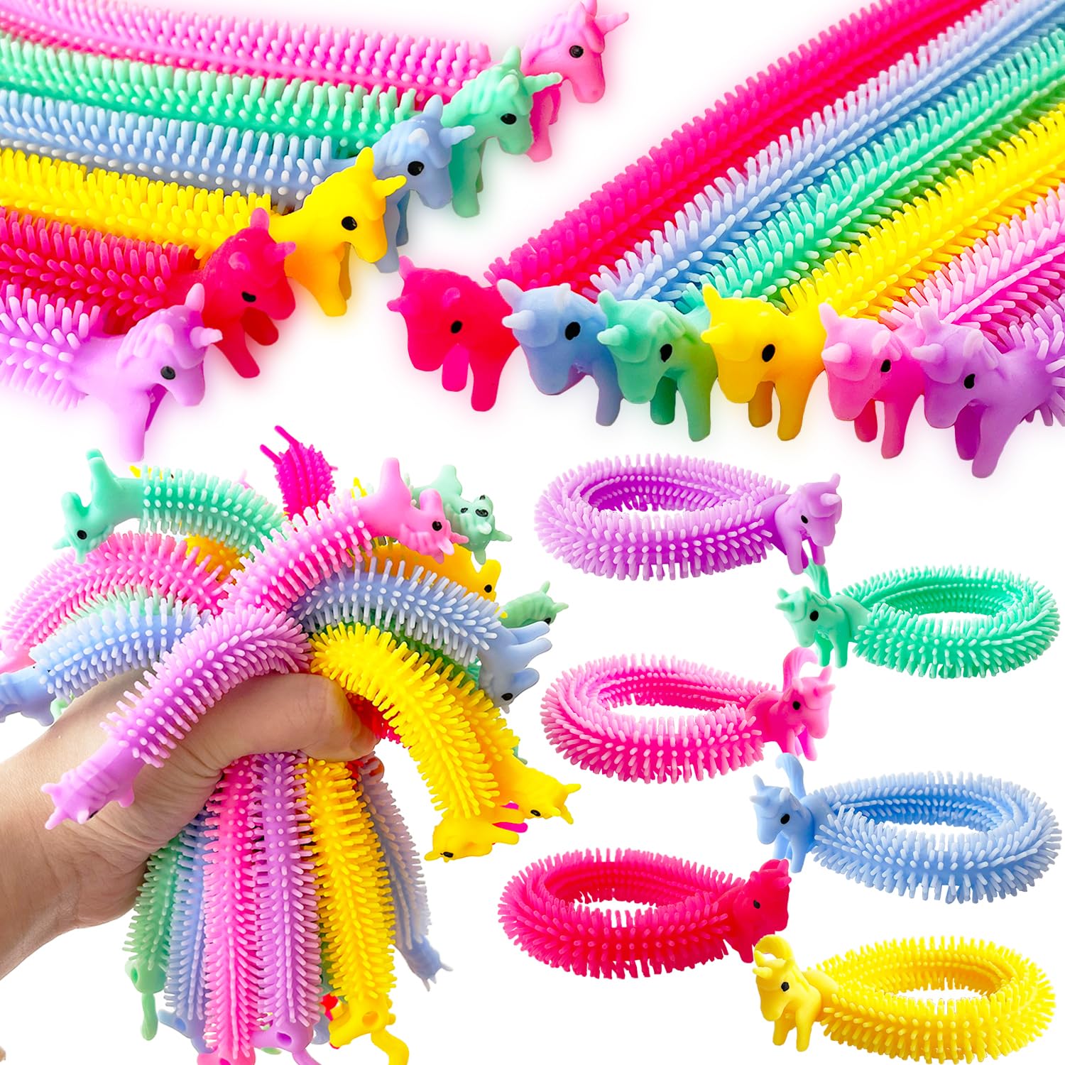 40 Pack Stretchy String Fidget Toys - Unicorn Sensory Stress Relief Toys for Kids & Adults, Stretchy Noodle Strings for Anxiety Relief, Classroom, Office & Party Favors