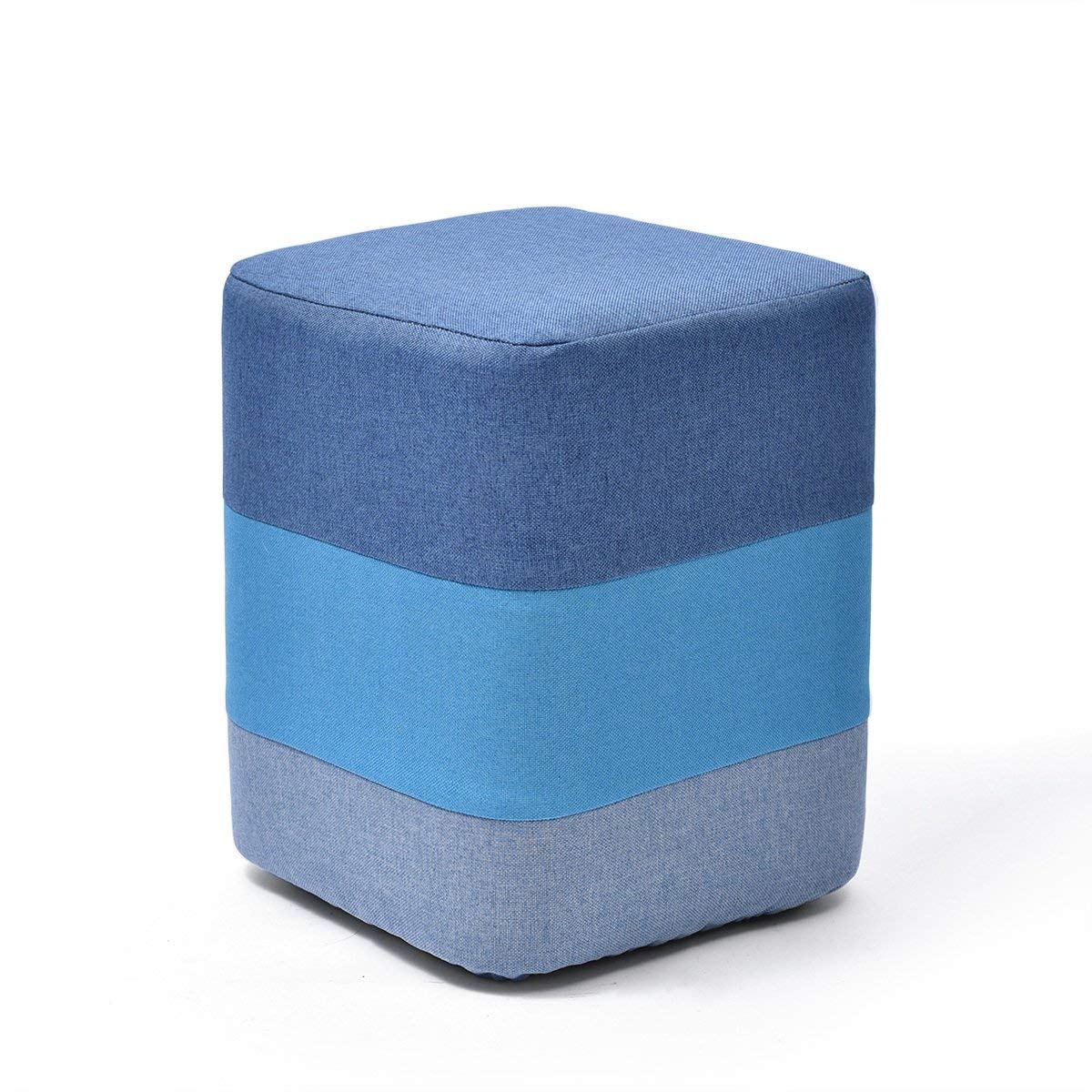 YANQING Creative Square Pier Stool - Wooden Foot Stool with Removable Linen Cover, Ottoman Pouffe Chair for Shoe Changing & Makeup Dressing (29x29x35cm) - Perfect for Living Room, Hallway & Bedroom Decor