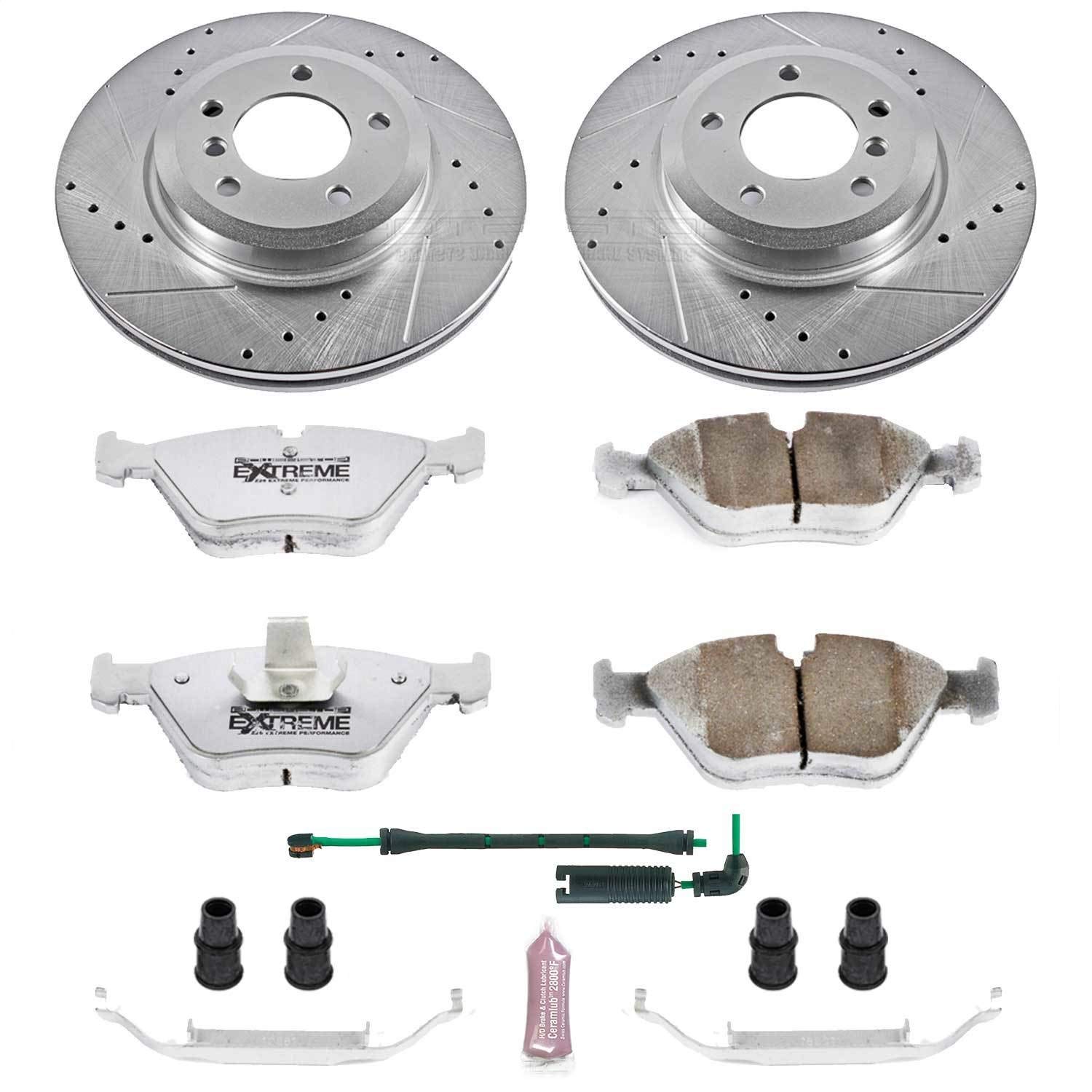 Power Stop K933-26 Front Z26 Carbon Fiber Brake Pads & Drilled Slotted Brake Rotors Kit with Sensor Wire - High Performance Braking for Trucks, SUVs, and Performance Cars - Perfect for Daily Commuting, Off-Roading, and Towing