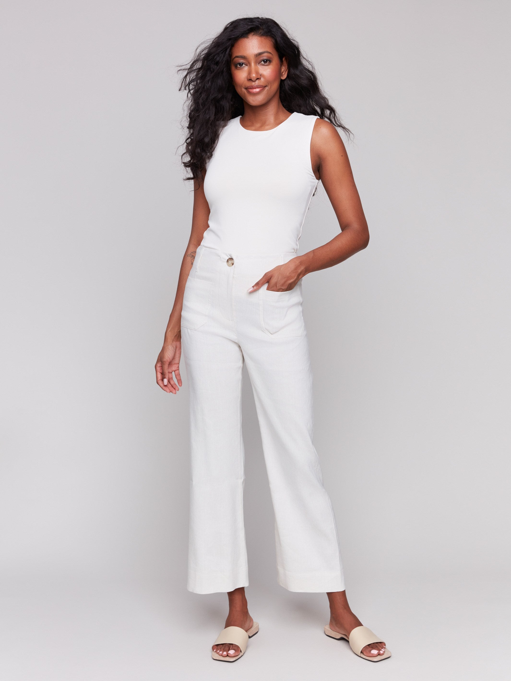 Cropped Linen Blend Pants for Women - Natural High Waist Summer Casual Trousers | Perfect for Beach, Vacation & Everyday Wear