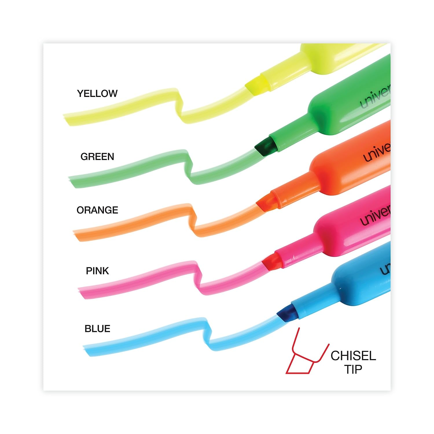 UNV08860 Universal Desk Highlighter - 6 Bright Colors, Chisel Tip for Smooth Highlighting - Perfect for Office, School & Note Taking
