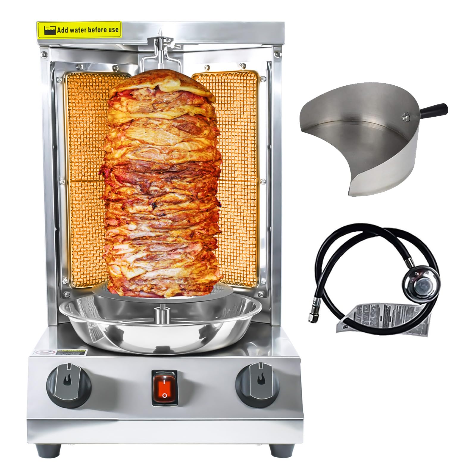 KOOTEN Vertical Shawarma Machine - Propane Gyro Grill, Chicken Roaster & Doner Kebab Maker with 2 Burners & Meat Catch Pan - Perfect for Restaurants, Food Trucks & Catering Events