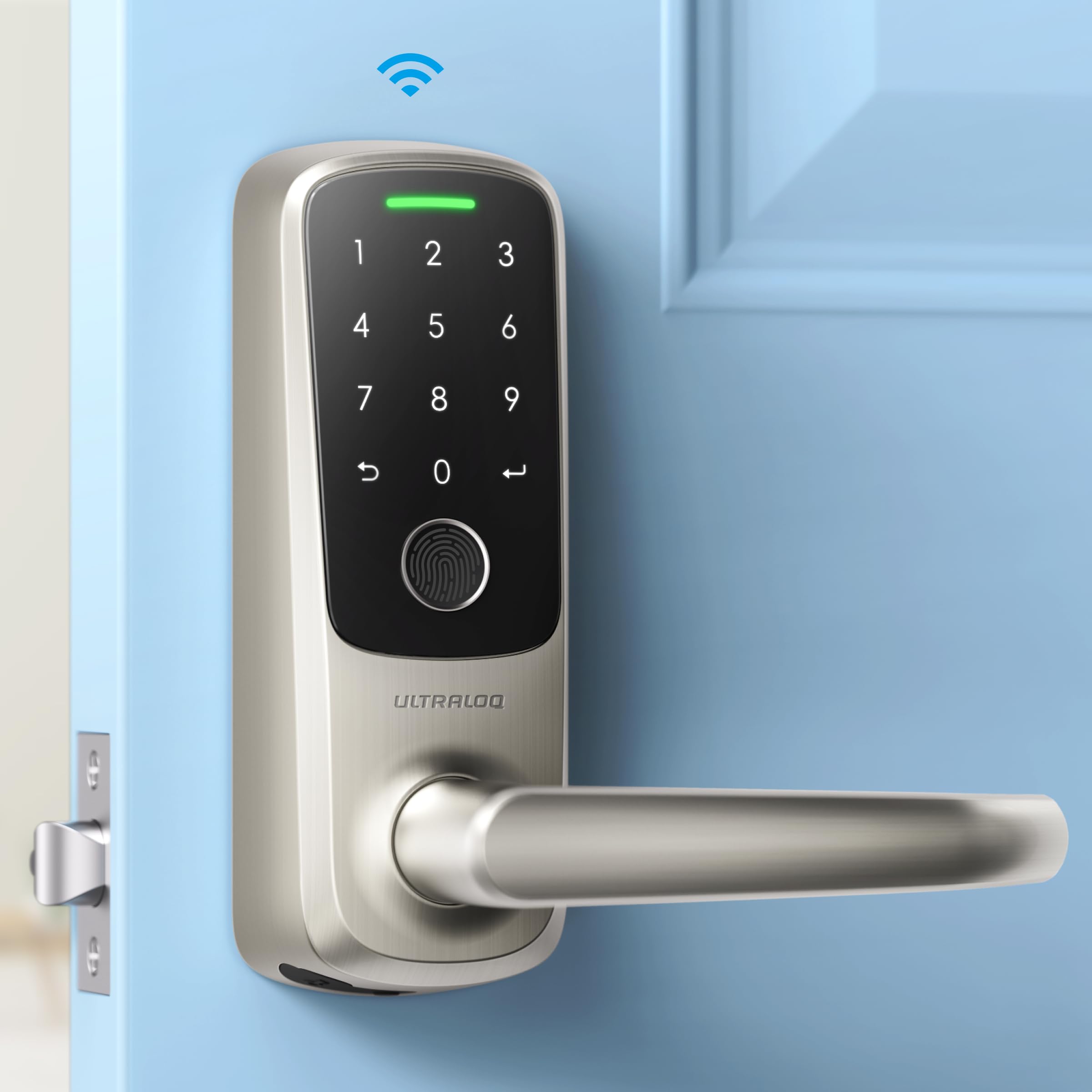 Ultraloq Latch 5 Smart Lock - WiFi Enabled Fingerprint Door Lock with Biometric Keyless Entry & Mobile App Control - Digital Keypad Handle Lock for Home Security - Perfect for Front Doors & Smart Home Integration - Remote Access & Secure Entry for Modern Homes