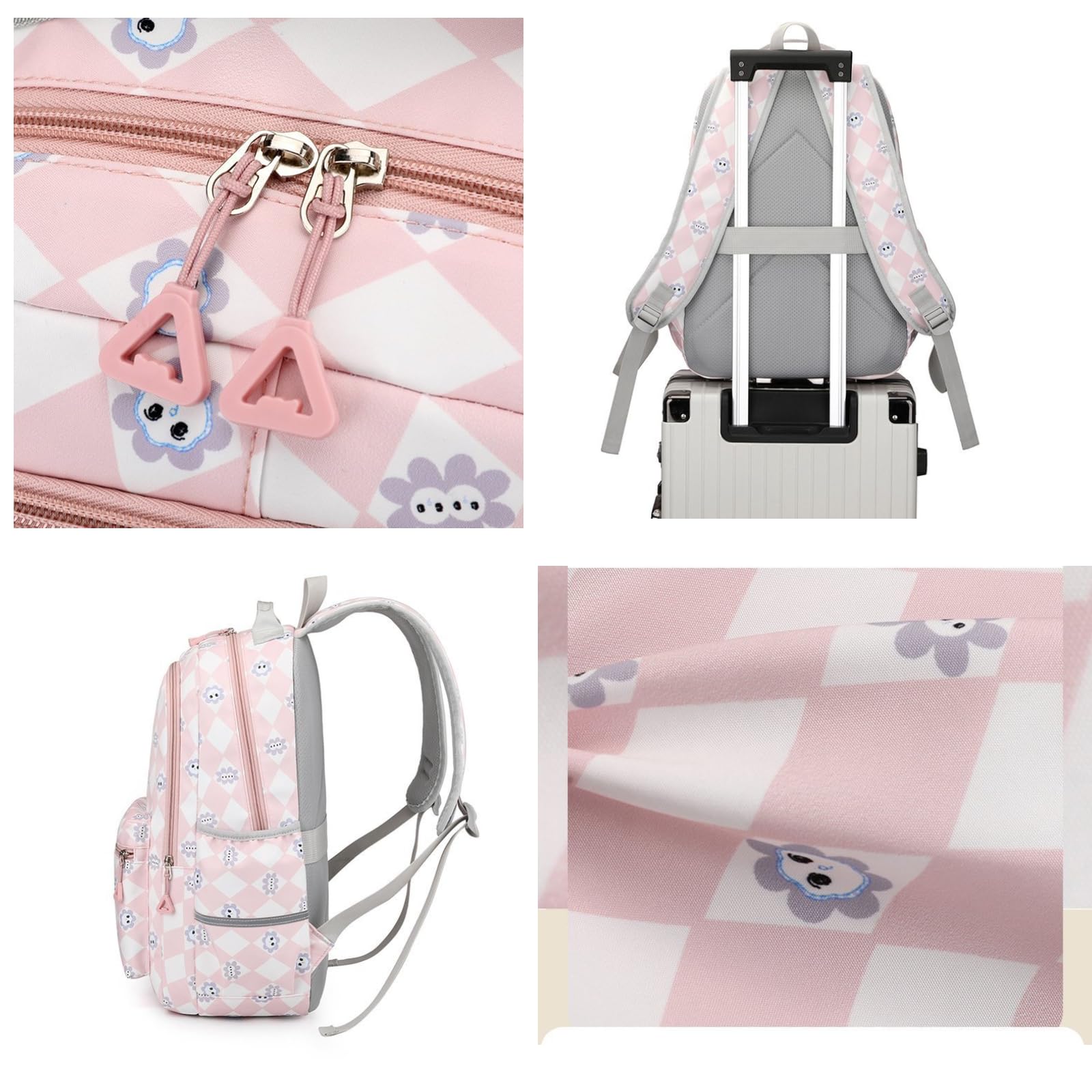Cute Kawaii Backpack for Women - Lightweight Waterproof Travel Daypack with Laptop Compartment & Adorable Accessories - Perfect for School, Work, Gym, and Outdoor Adventures (Pink)