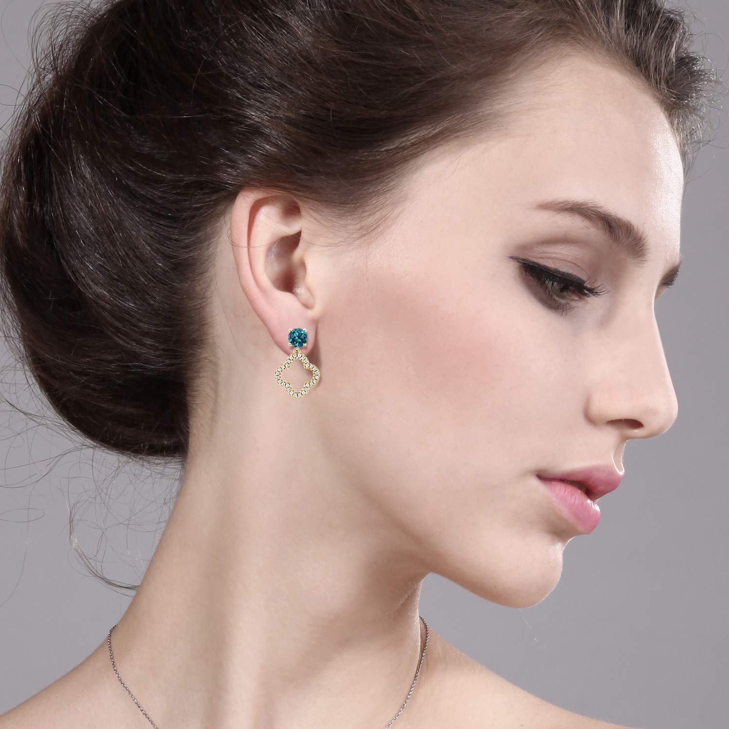 2.07 Ct Round London Blue Topaz 18K Yellow Gold Plated Silver Earrings for Women - Gem Stone King | Elegant Jewelry Gift for Birthday, Anniversary & Special Occasions