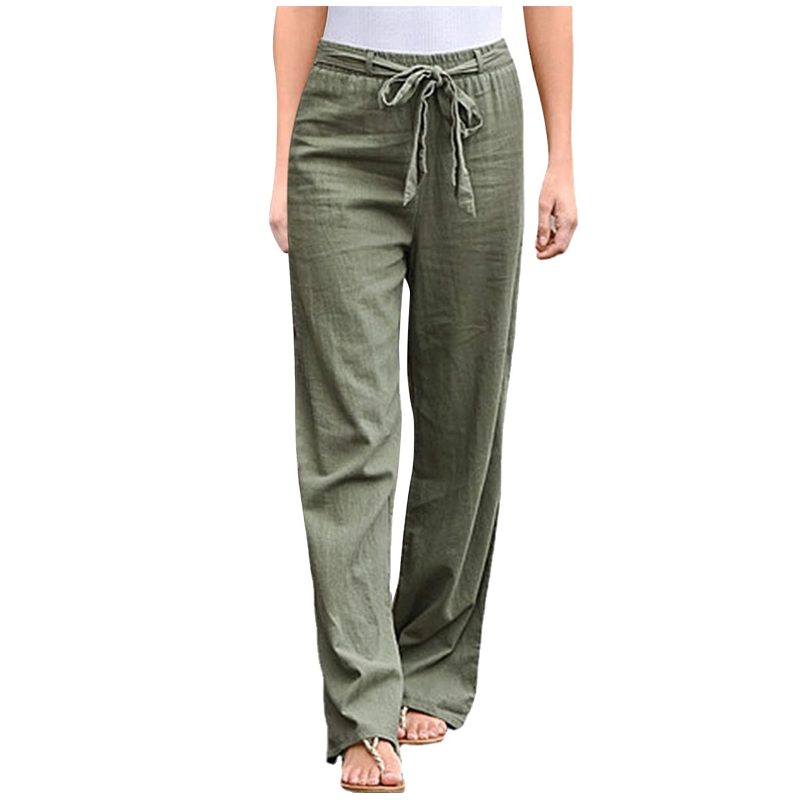 VEKDONE Women's Cotton Linen Tapered Palazzo Pants - Drawstring Elastic Waist Loose Comfortable Yoga Trousers for Work, Travel & Casual Wear